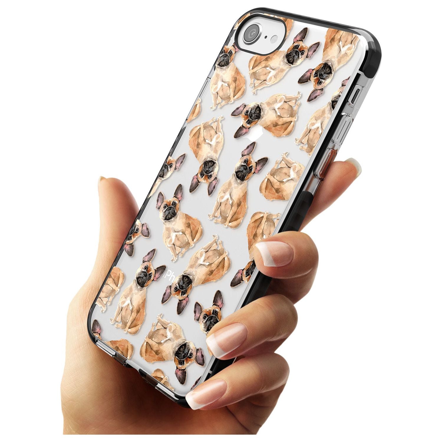 French Bulldog Watercolour Dog Pattern Black Impact Phone Case for iPhone SE 8 7 Plus