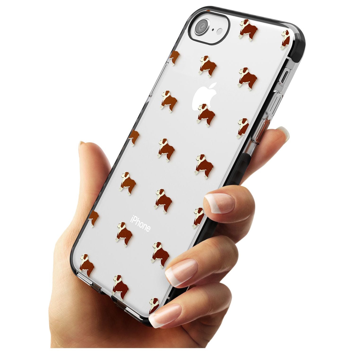 English Bulldog Dog Pattern Clear Black Impact Phone Case for iPhone SE 8 7 Plus