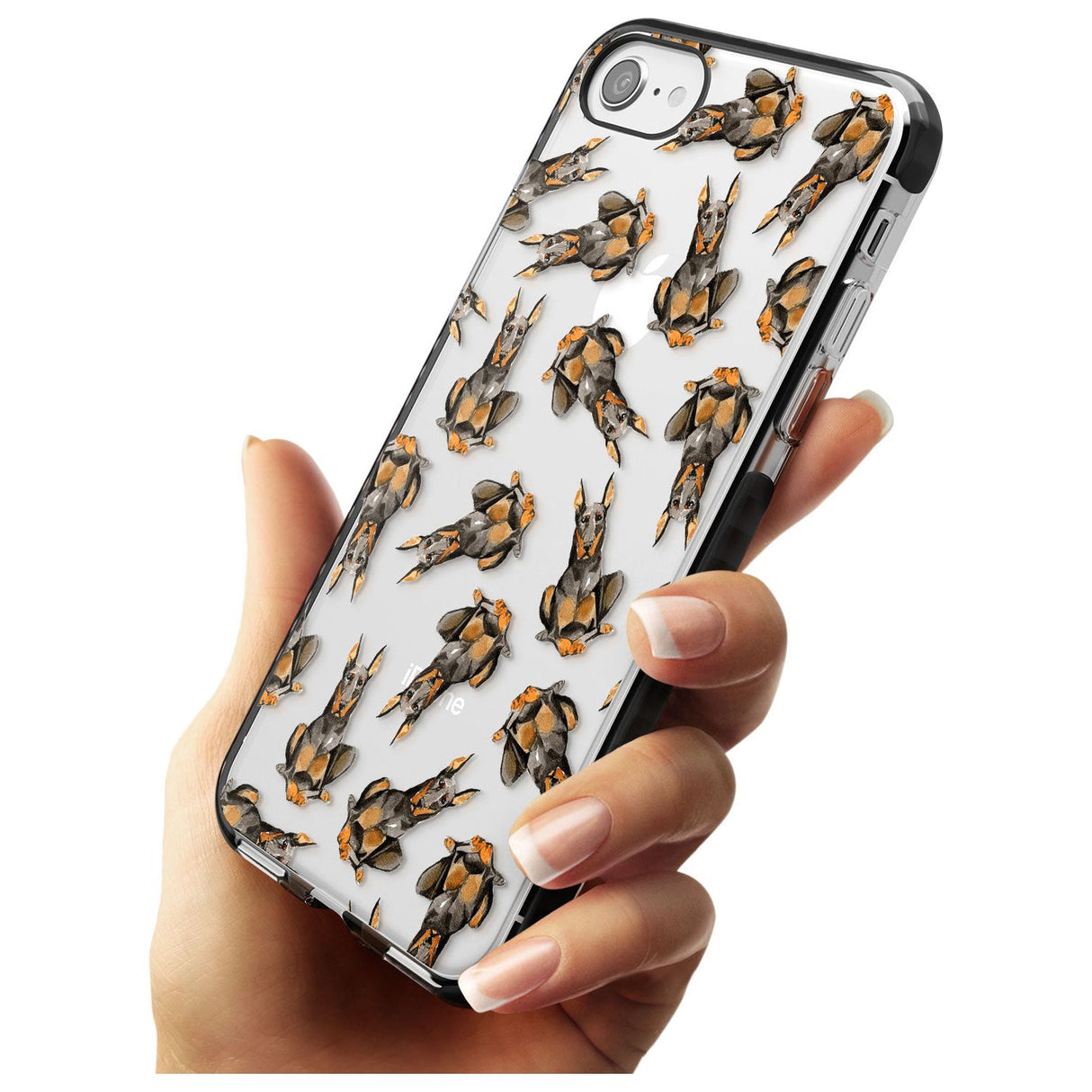 Doberman (Cropped) Watercolour Dog Pattern Black Impact Phone Case for iPhone SE 8 7 Plus