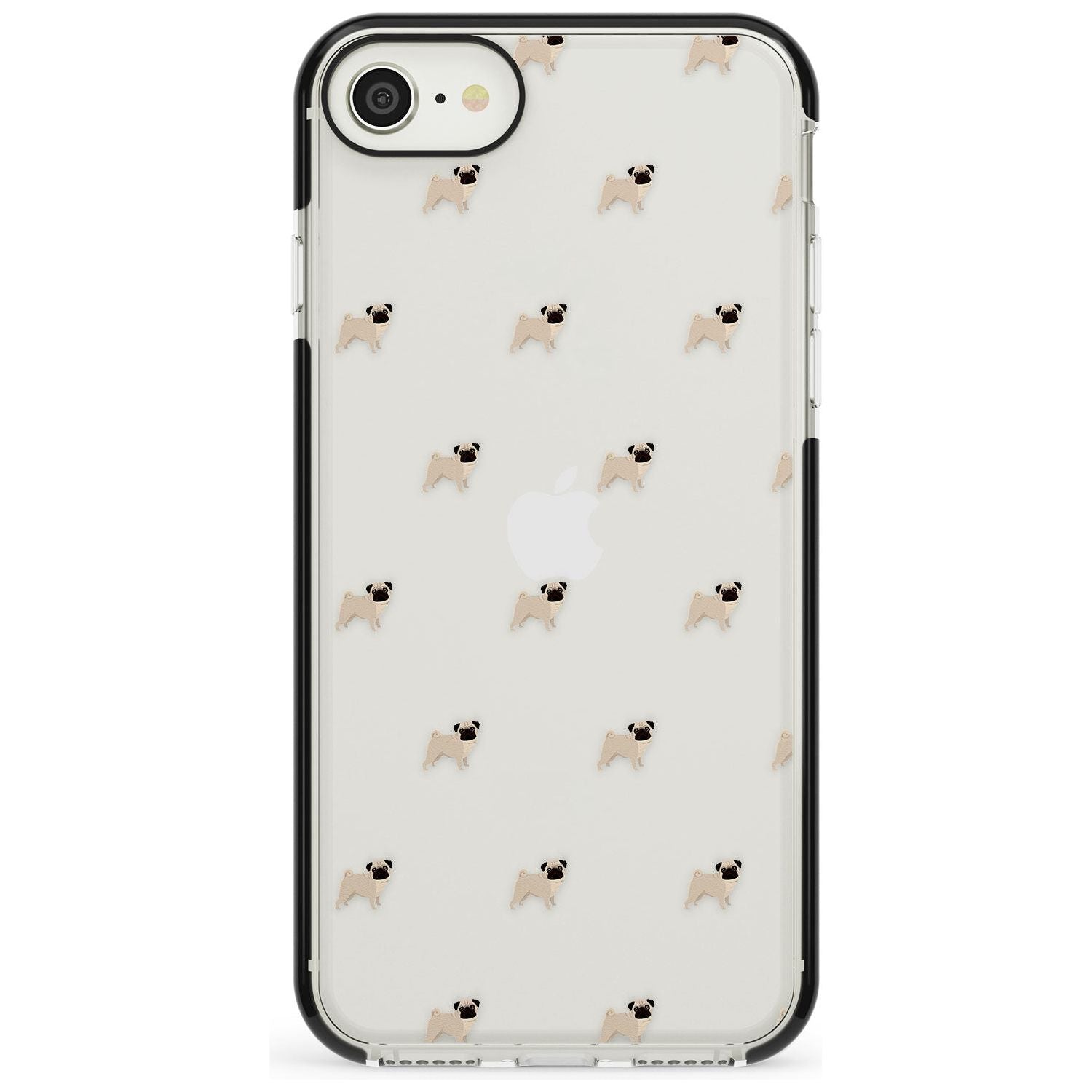 Pug Dog Pattern Clear Black Impact Phone Case for iPhone SE 8 7 Plus