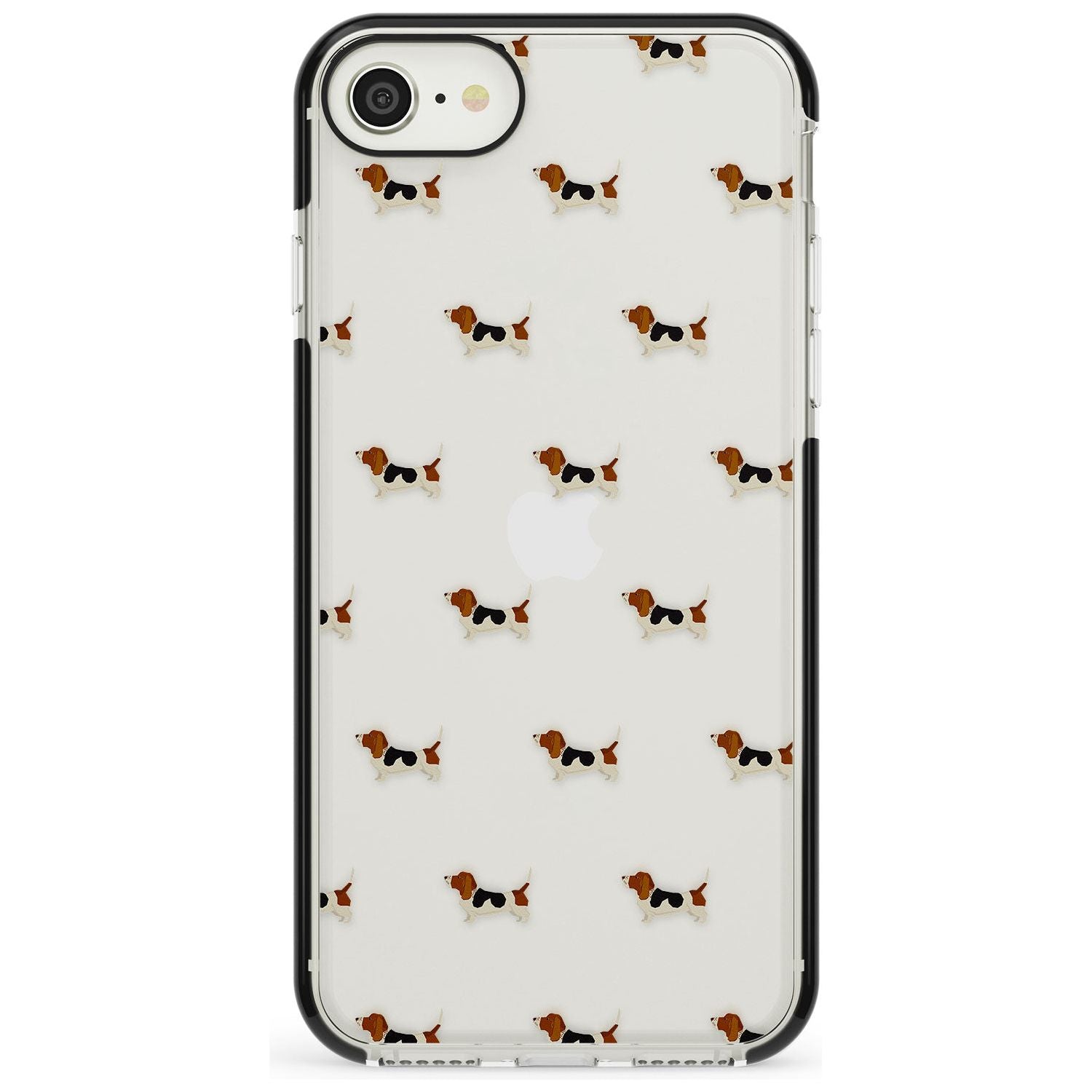 . Basset Hound Dog Pattern Clear Black Impact Phone Case for iPhone SE 8 7 Plus