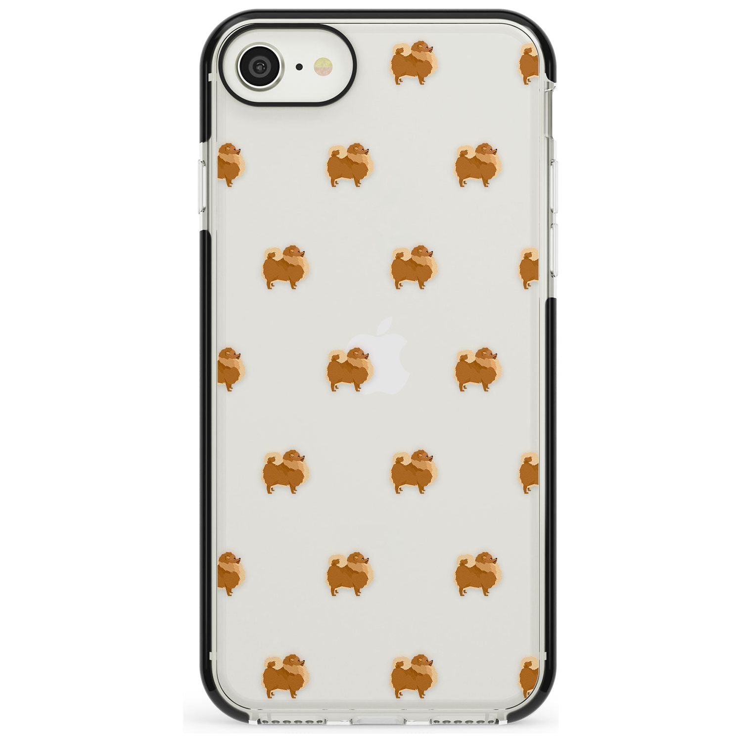 Pomeranian Dog Pattern Clear Black Impact Phone Case for iPhone SE 8 7 Plus