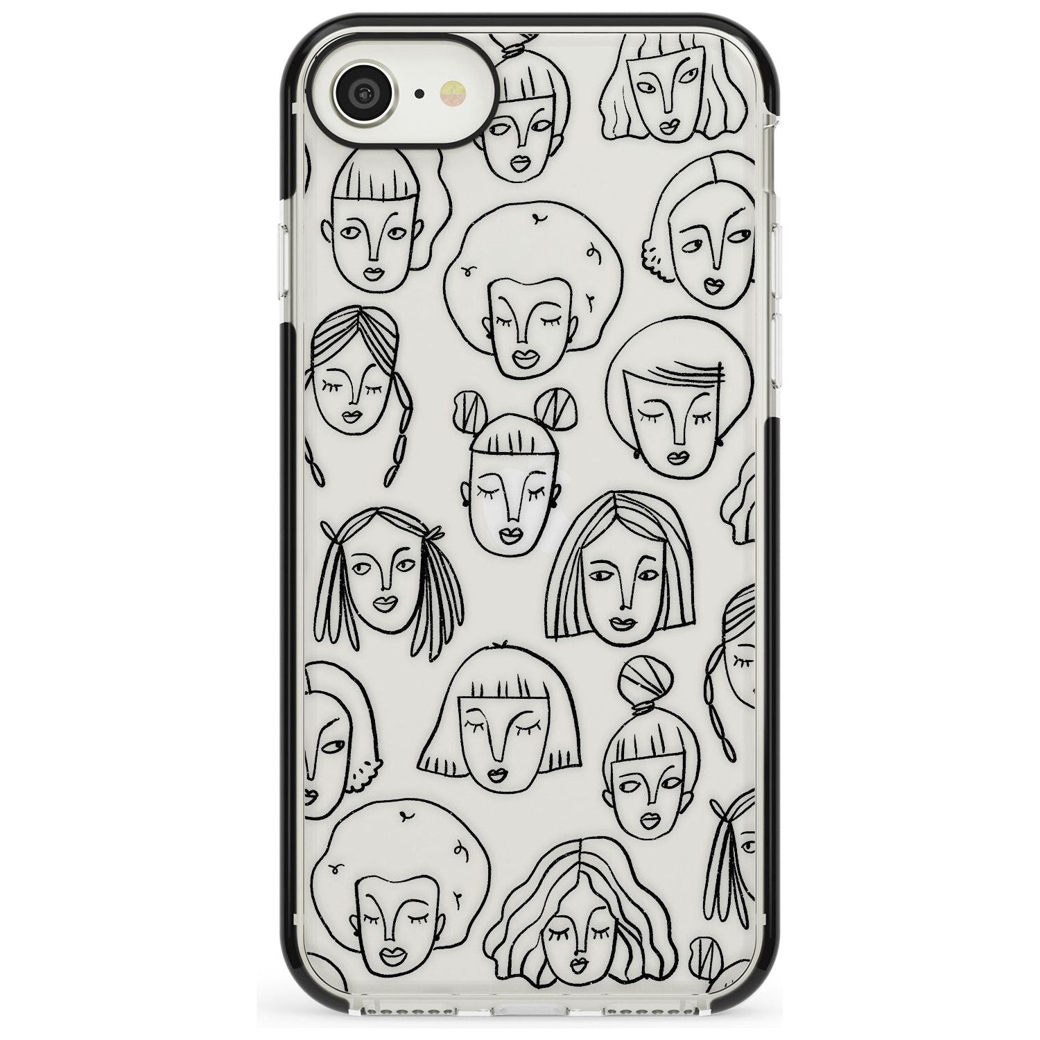Girl Portrait Doodles Black Impact Phone Case for iPhone SE 8 7 Plus