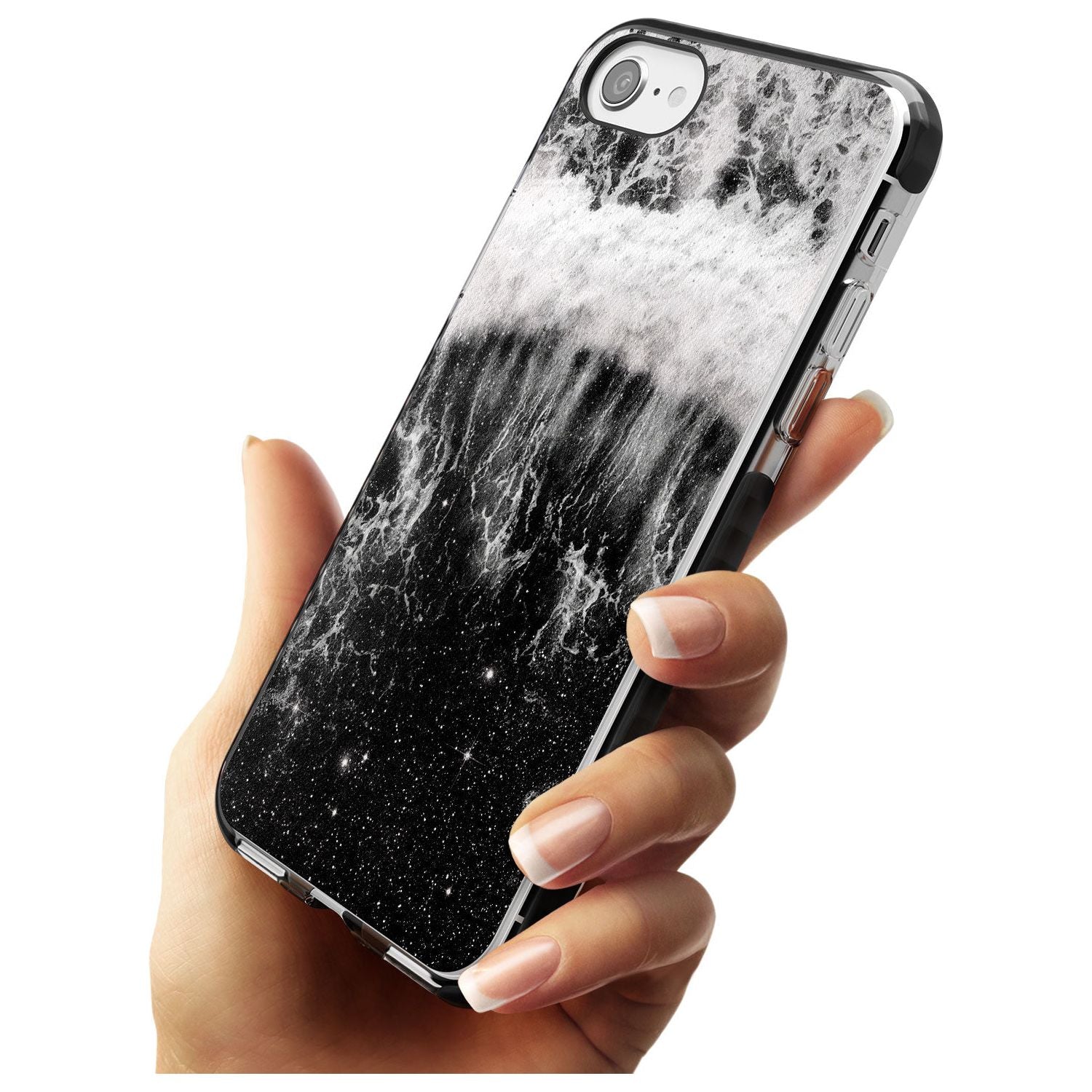 Ocean Wave Galaxy Print Black Impact Phone Case for iPhone SE 8 7 Plus