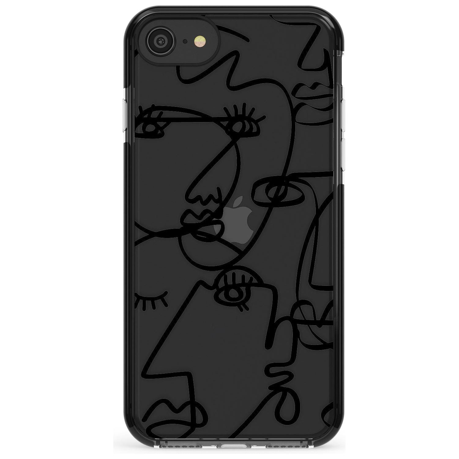Continuous Line Faces: Black on Clear Pink Fade Impact Phone Case for iPhone SE 8 7 Plus
