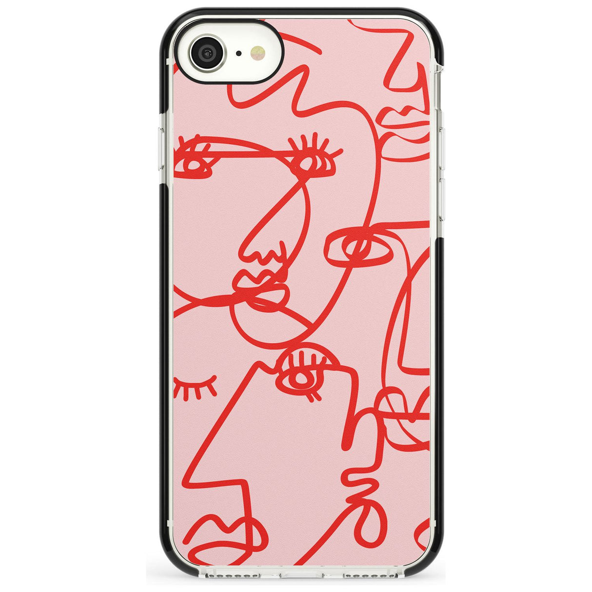 Continuous Line Faces: Red on Pink Pink Fade Impact Phone Case for iPhone SE 8 7 Plus