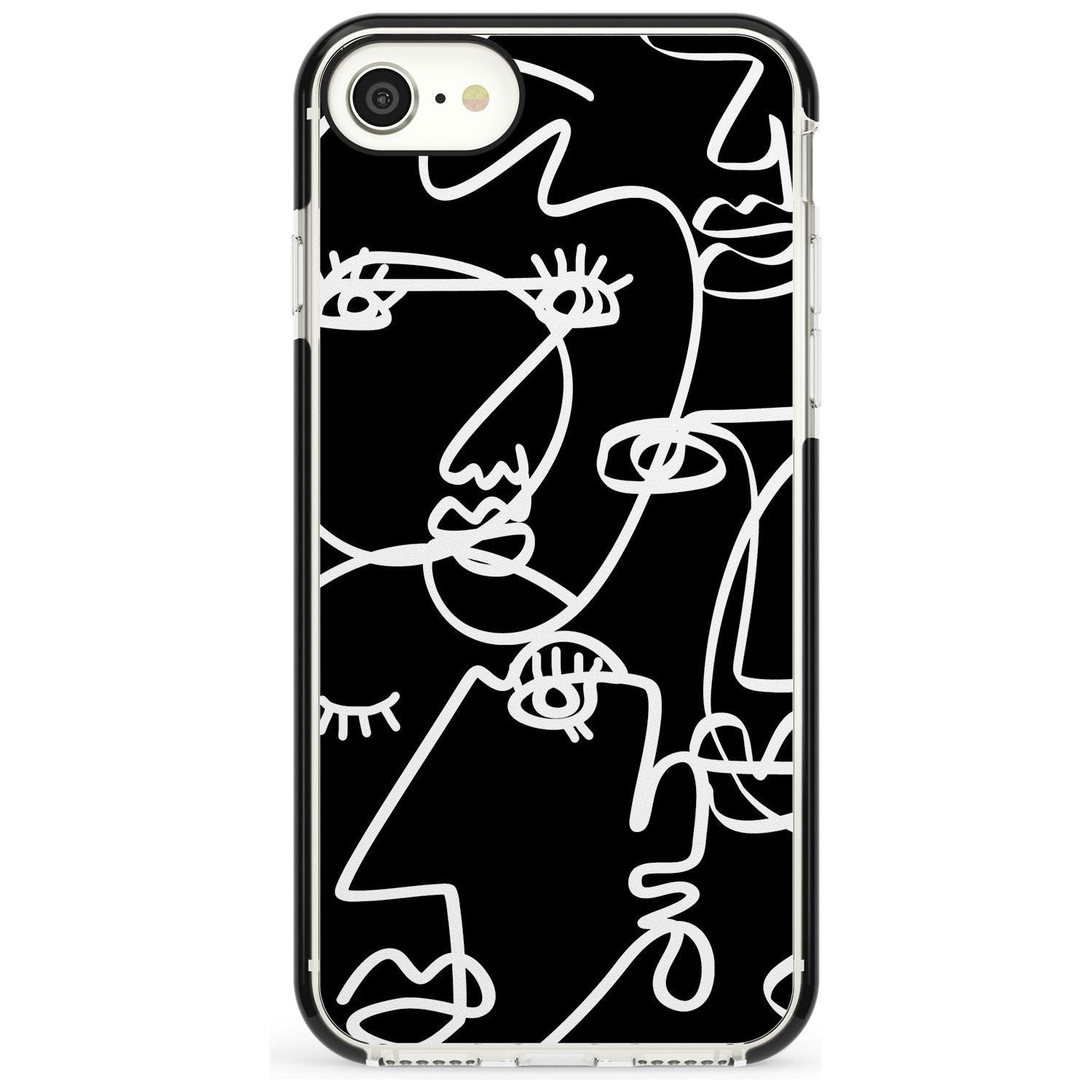 Continuous Line Faces: White on Black Pink Fade Impact Phone Case for iPhone SE 8 7 Plus