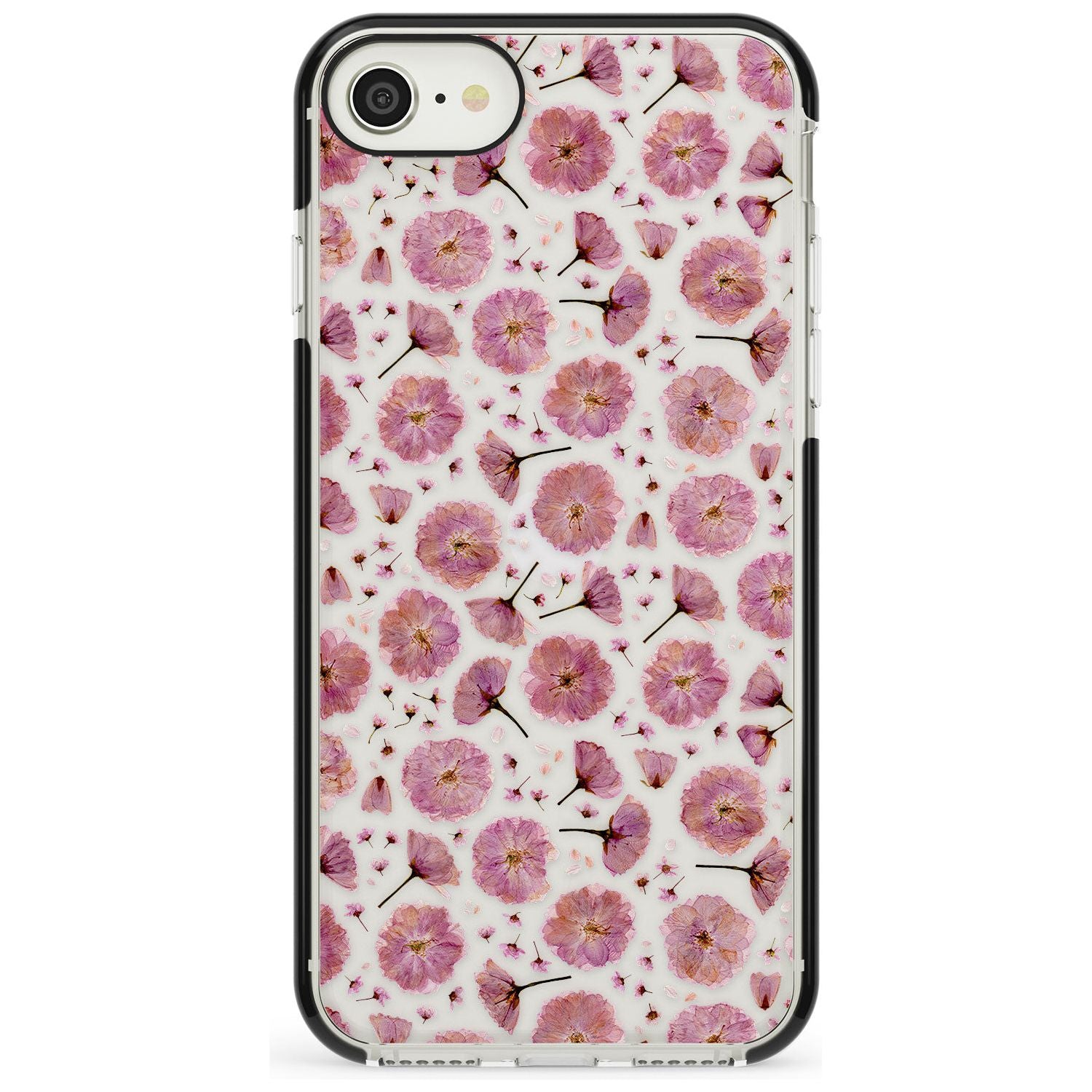 Pink Flowers & Blossoms Transparent Design Black Impact Phone Case for iPhone SE 8 7 Plus