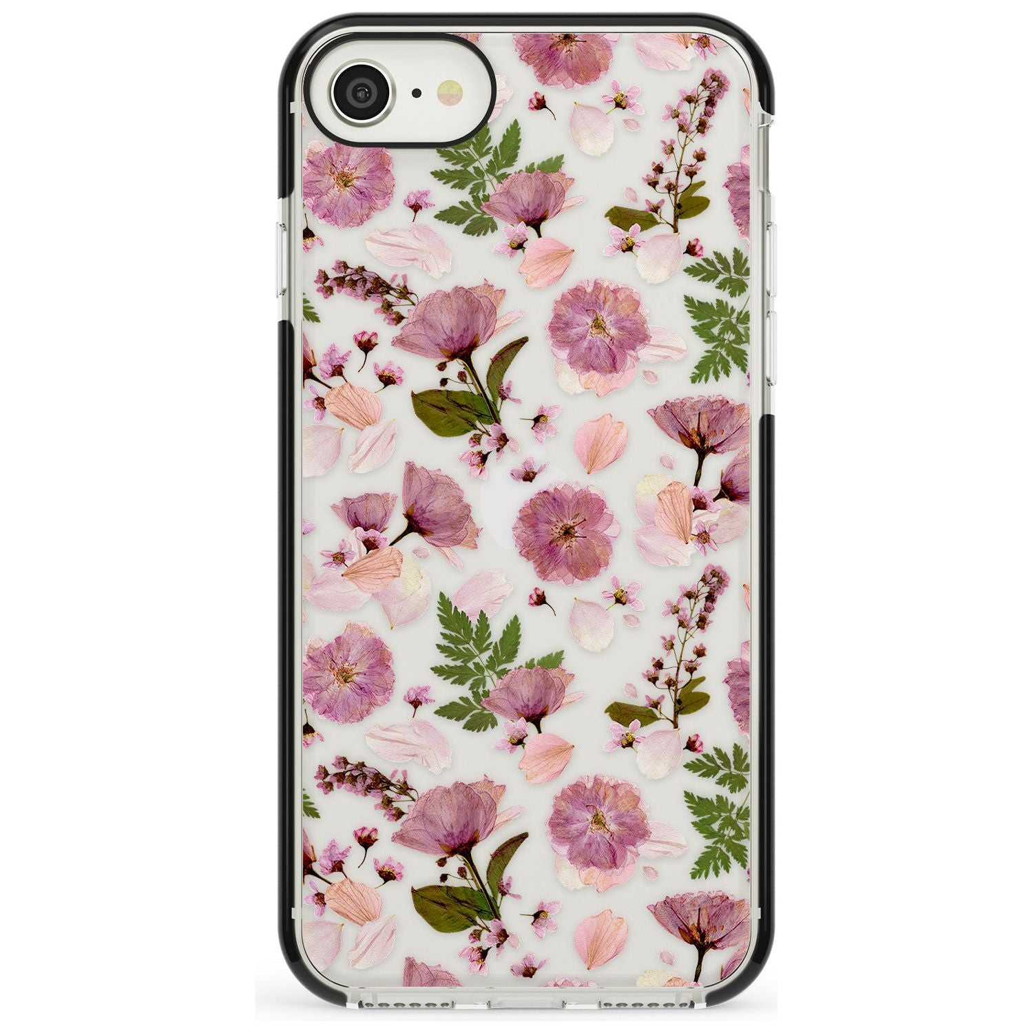 Floral Menagerie Transparent Design Black Impact Phone Case for iPhone SE 8 7 Plus