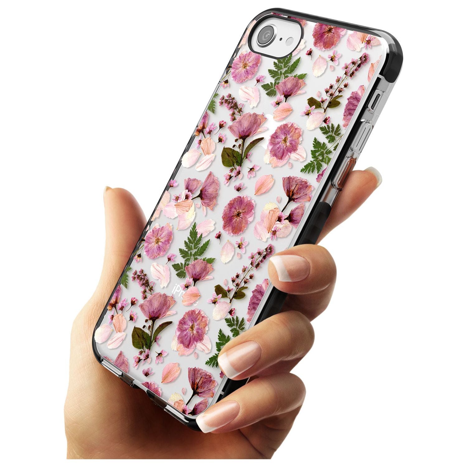 Floral Menagerie Transparent Design Black Impact Phone Case for iPhone SE 8 7 Plus