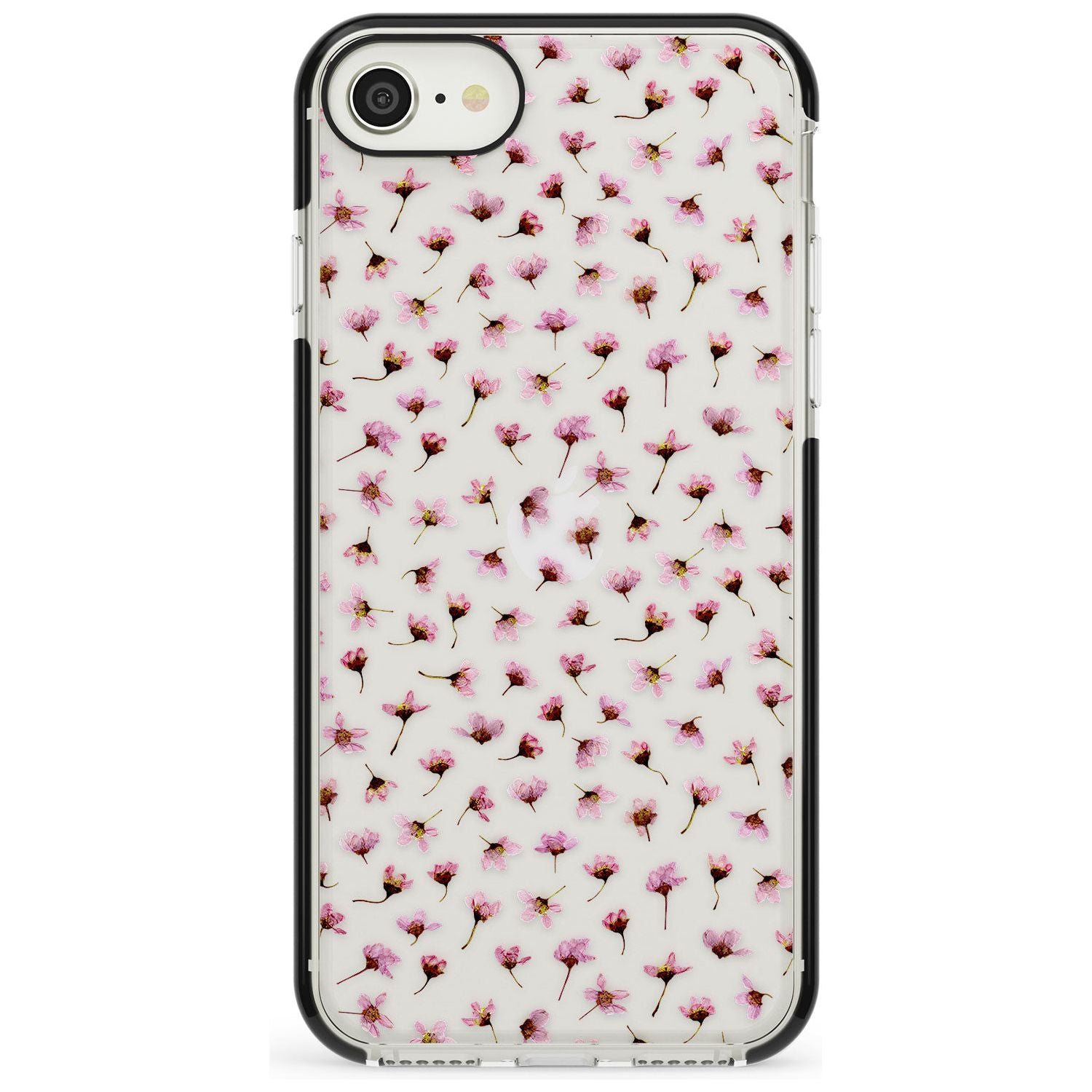 Small Pink Blossoms Transparent Design Black Impact Phone Case for iPhone SE 8 7 Plus