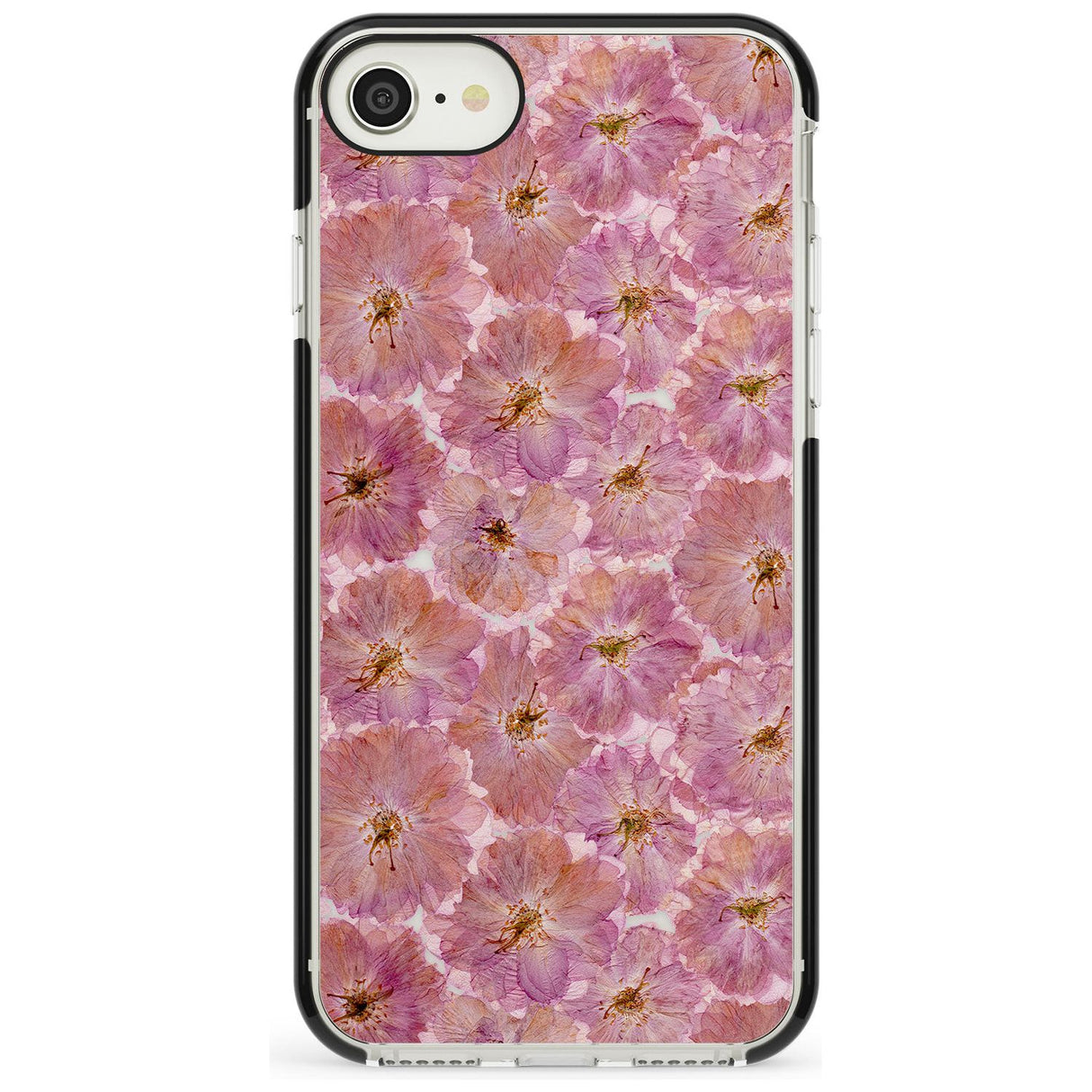 Large Pink Flowers Transparent Design Black Impact Phone Case for iPhone SE 8 7 Plus