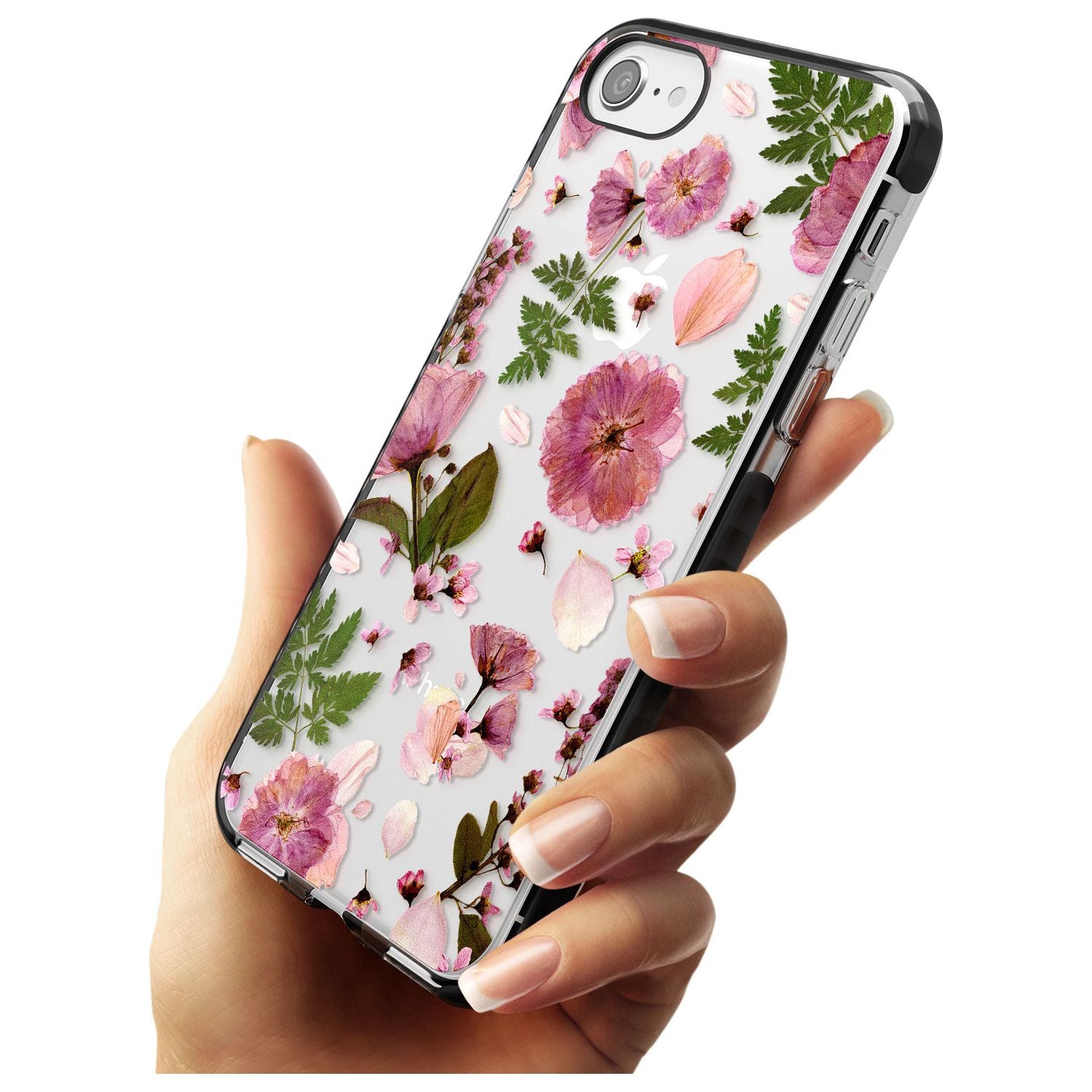 Natural Arrangement of Flowers & Leaves Design Black Impact Phone Case for iPhone SE 8 7 Plus