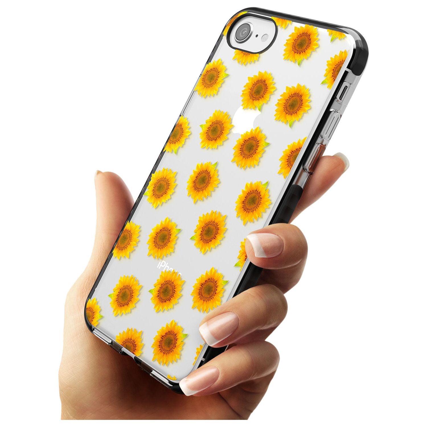 Sunflowers Transparent Pattern Black Impact Phone Case for iPhone SE 8 7 Plus