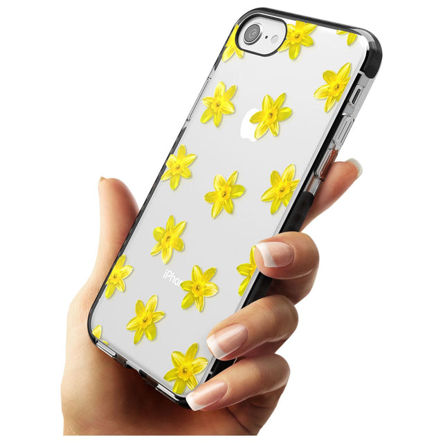 Daffodils Transparent Pattern Black Impact Phone Case for iPhone SE 8 7 Plus