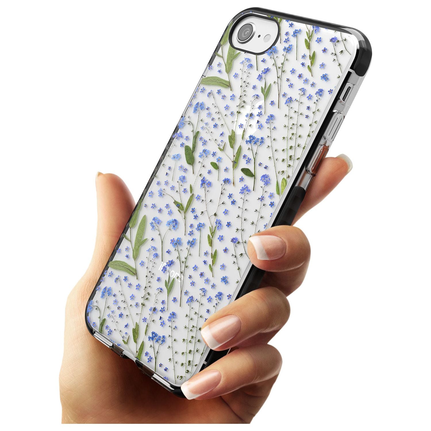 Blue Wild Flower Design Black Impact Phone Case for iPhone SE 8 7 Plus