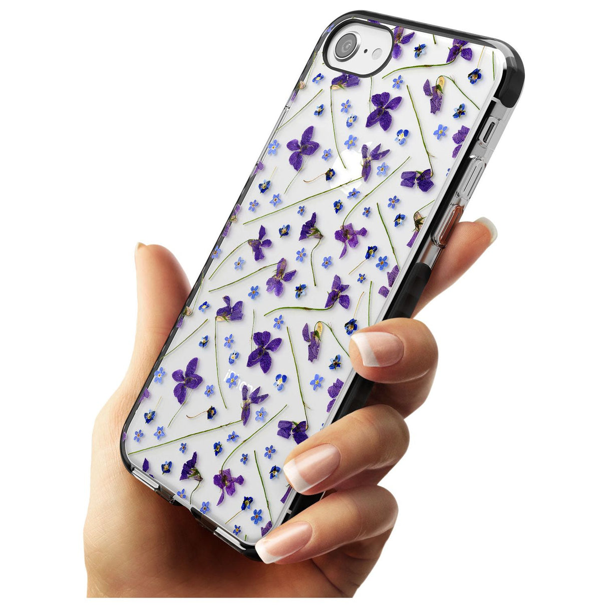 Violet & Blue Floral Pattern Design Black Impact Phone Case for iPhone SE 8 7 Plus