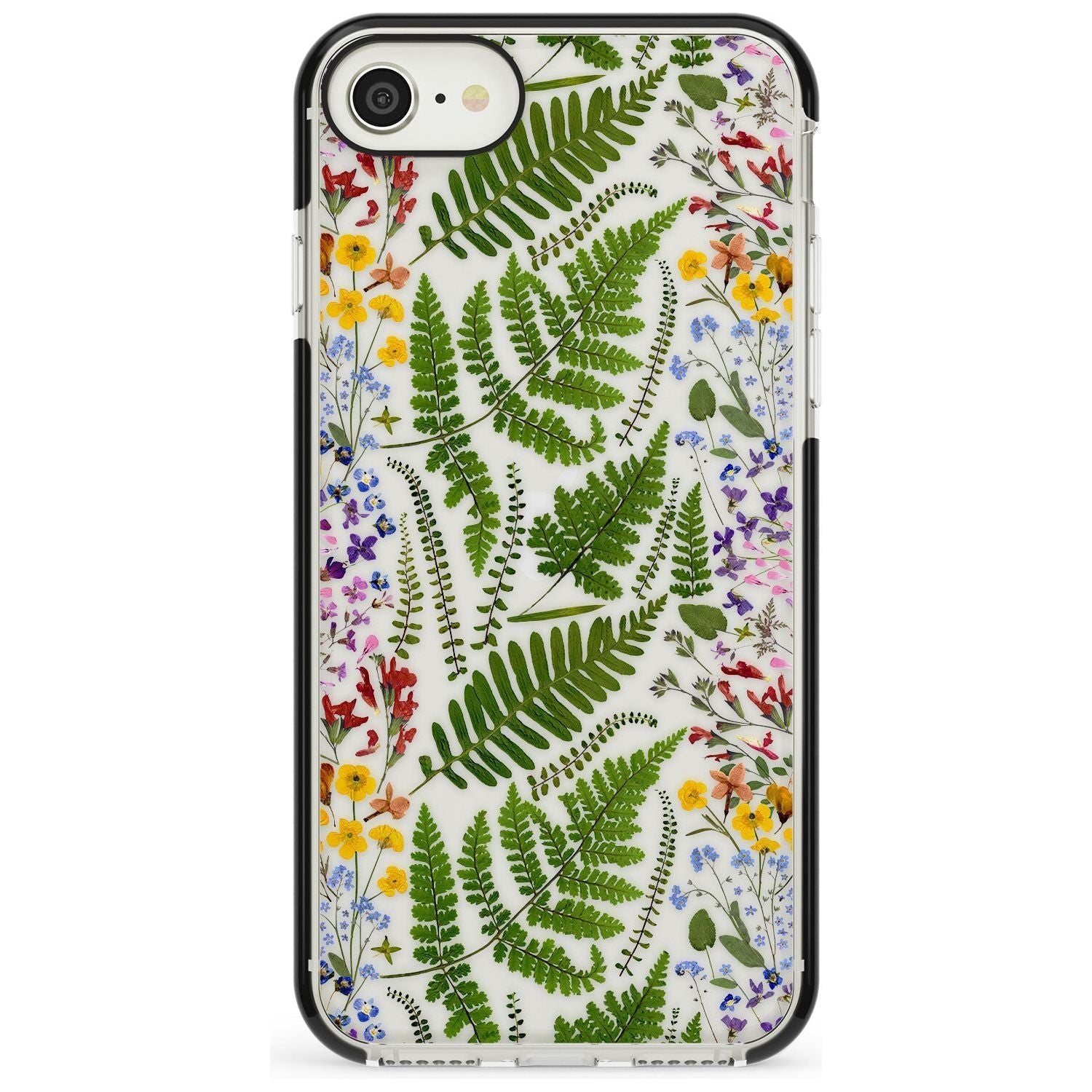 Busy Floral and Fern Design Black Impact Phone Case for iPhone SE 8 7 Plus