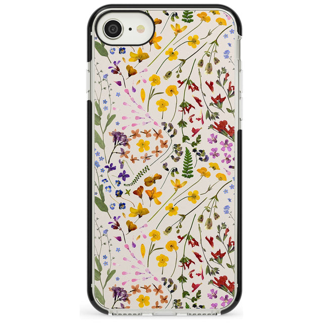 Wildflower & Leaves Cluster Design - Cream Black Impact Phone Case for iPhone SE 8 7 Plus