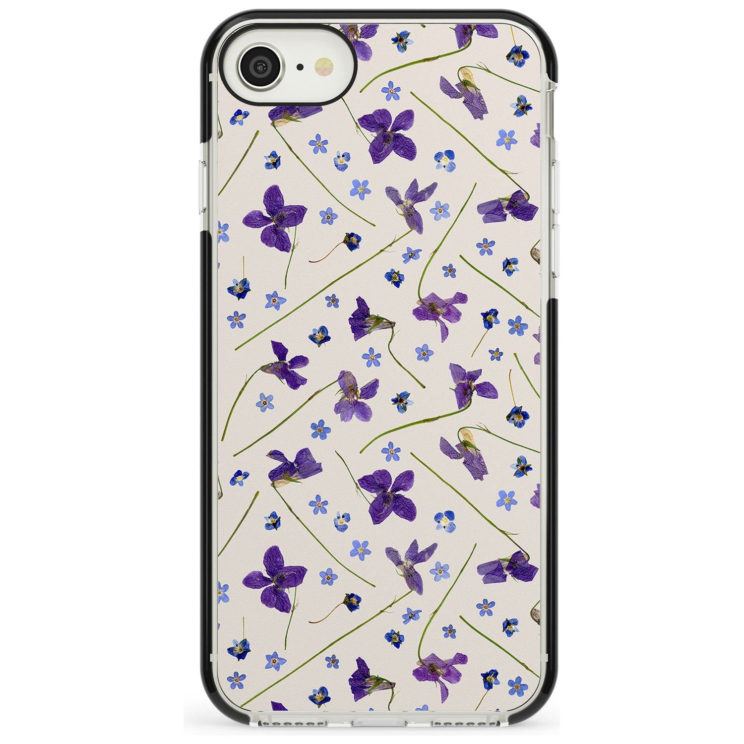 Violet Floral Pattern Design - Cream Black Impact Phone Case for iPhone SE 8 7 Plus