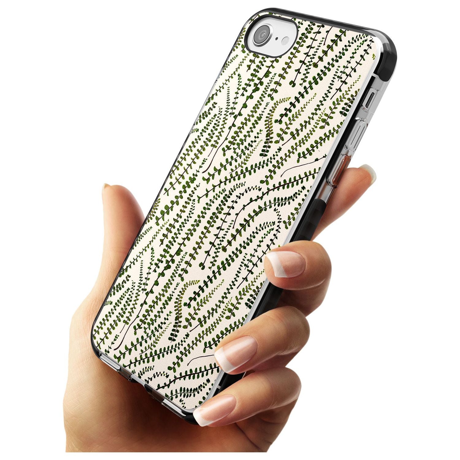 Fern Leaf Pattern Design - Cream Black Impact Phone Case for iPhone SE 8 7 Plus
