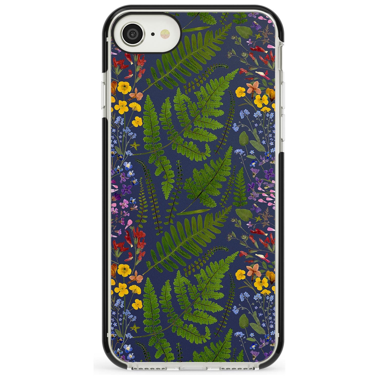 Busy Floral and Fern Design - Navy Black Impact Phone Case for iPhone SE 8 7 Plus