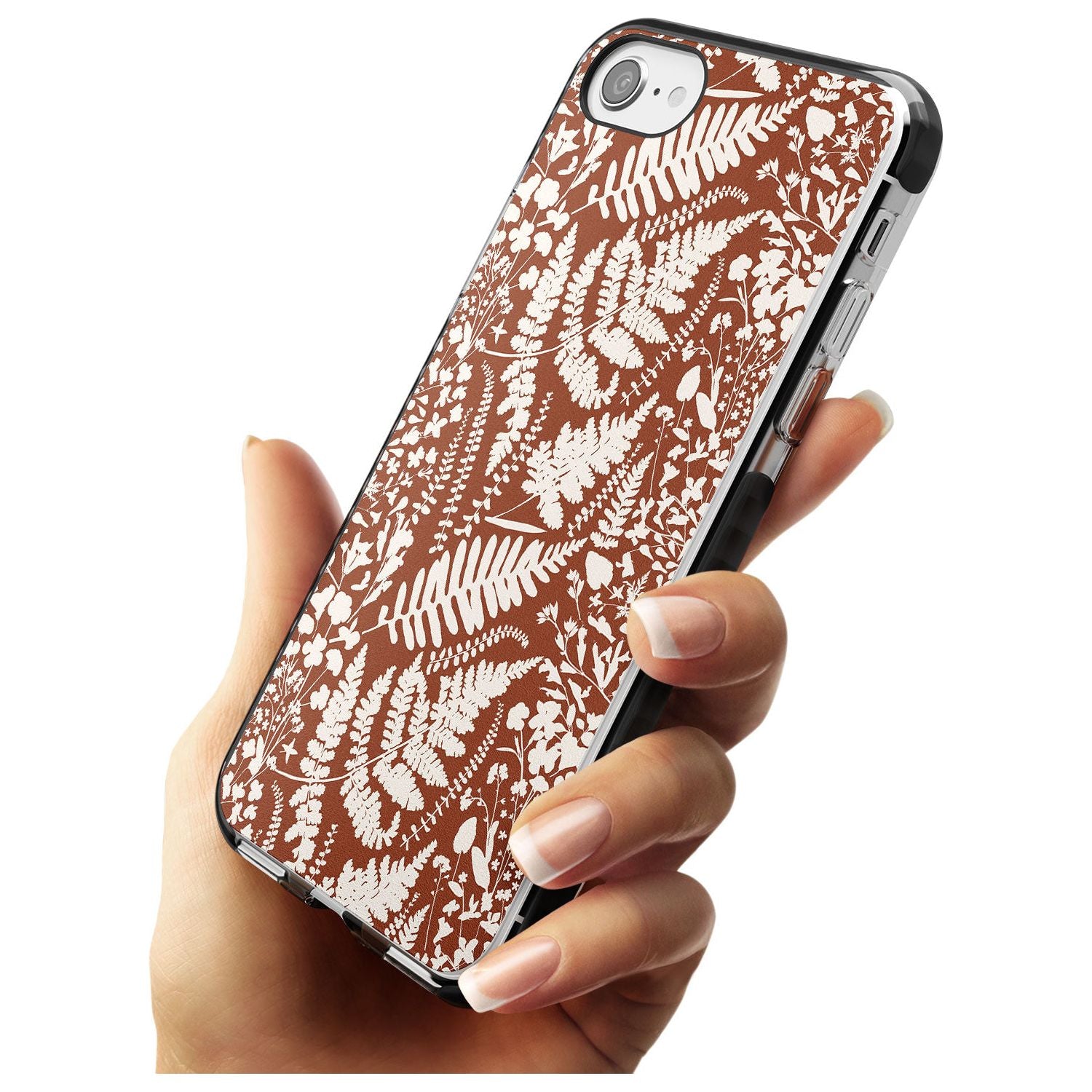 Wildflowers and Ferns on Terracotta Black Impact Phone Case for iPhone SE 8 7 Plus