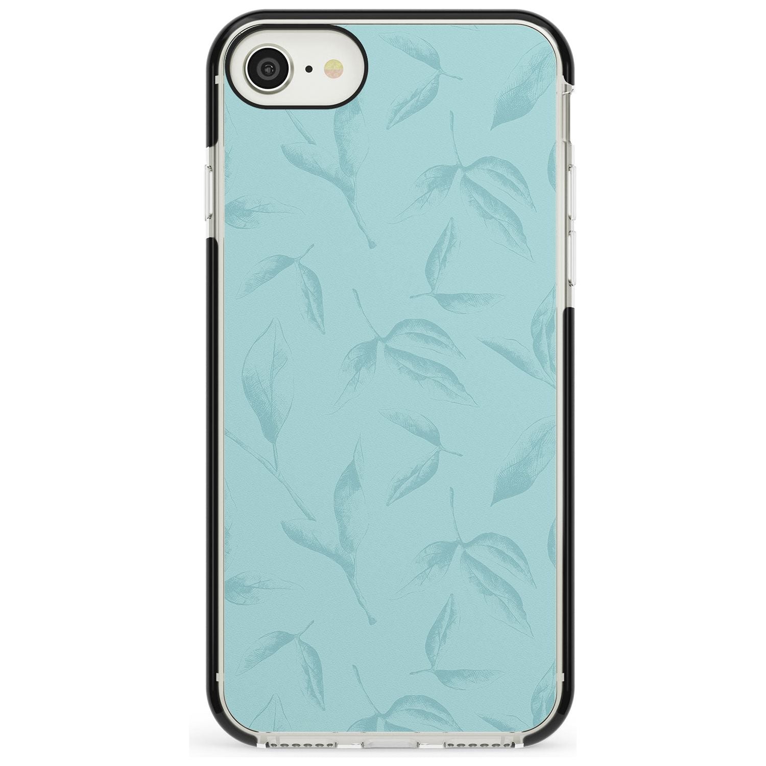 Blue Leaves Vintage Botanical Black Impact Phone Case for iPhone SE 8 7 Plus
