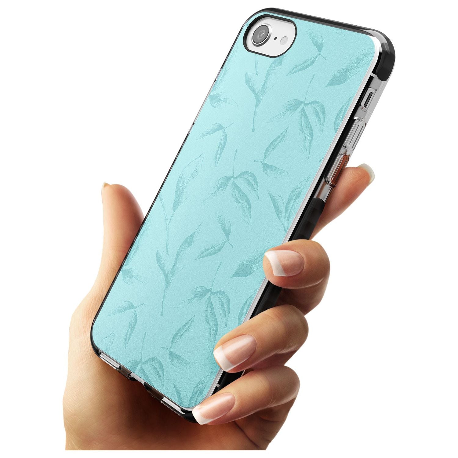 Blue Leaves Vintage Botanical Black Impact Phone Case for iPhone SE 8 7 Plus