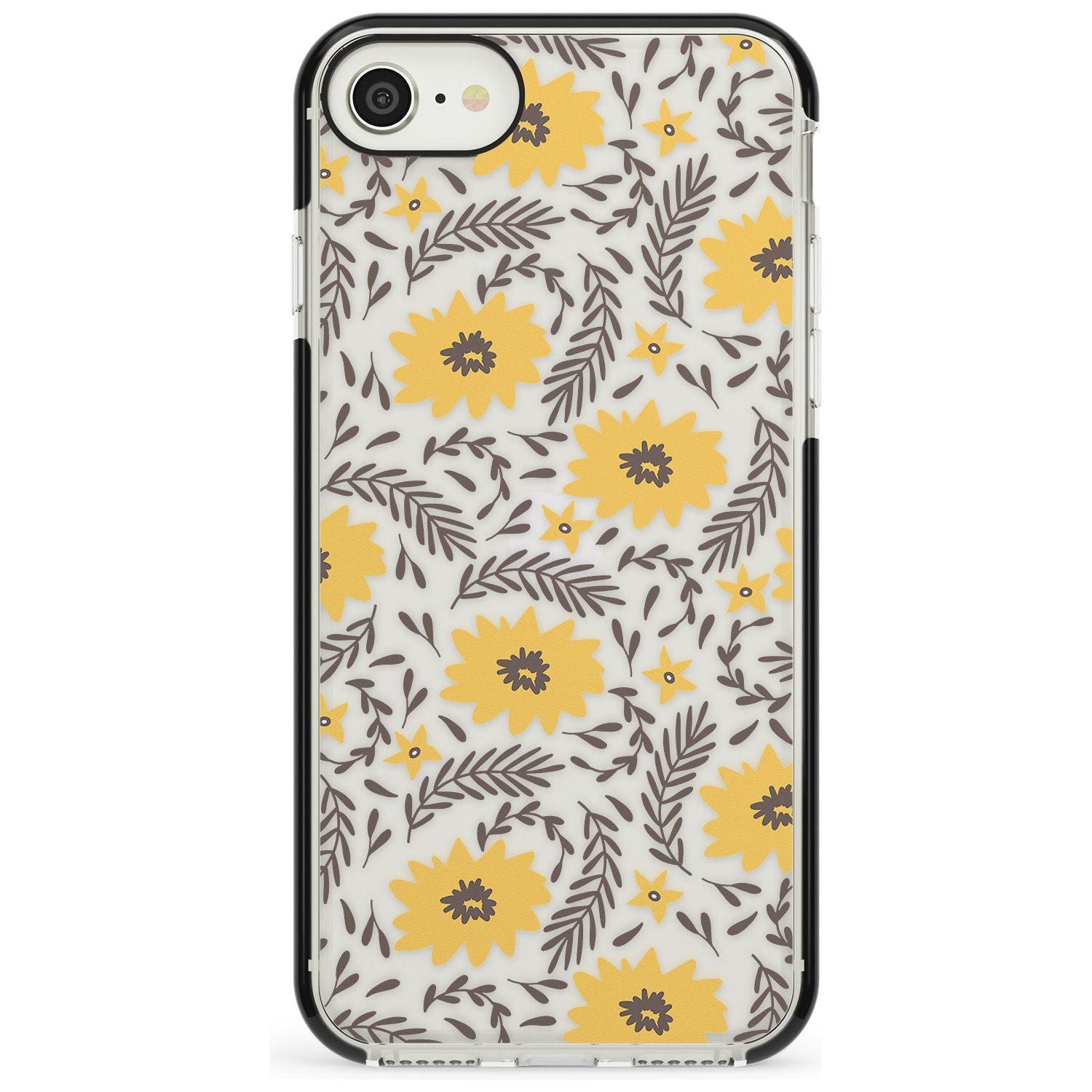 Yellow Blossoms Transparent Floral Black Impact Phone Case for iPhone SE 8 7 Plus