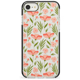 Pink Petals Transparent Floral Black Impact Phone Case for iPhone SE 8 7 Plus