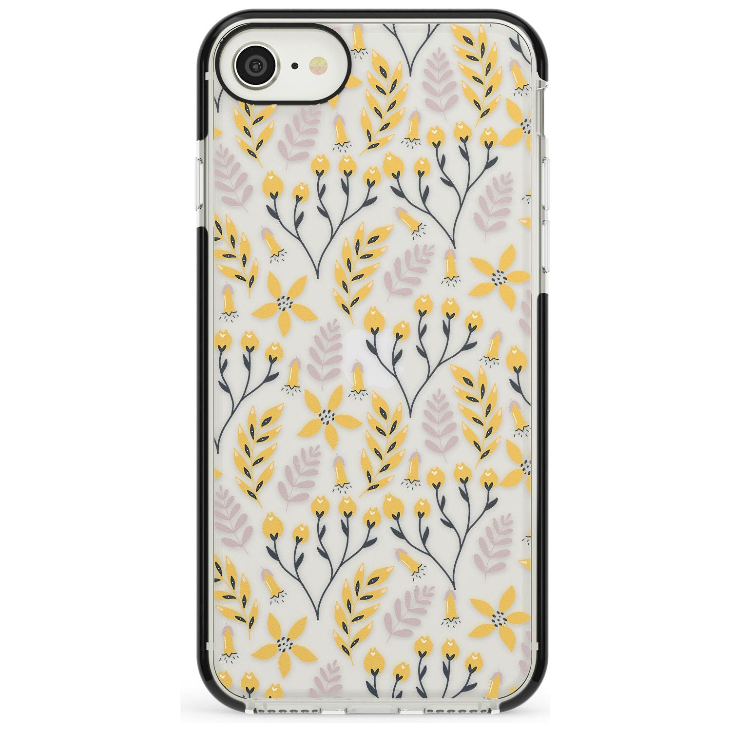 Yellow Leaves Transparent Floral Black Impact Phone Case for iPhone SE 8 7 Plus