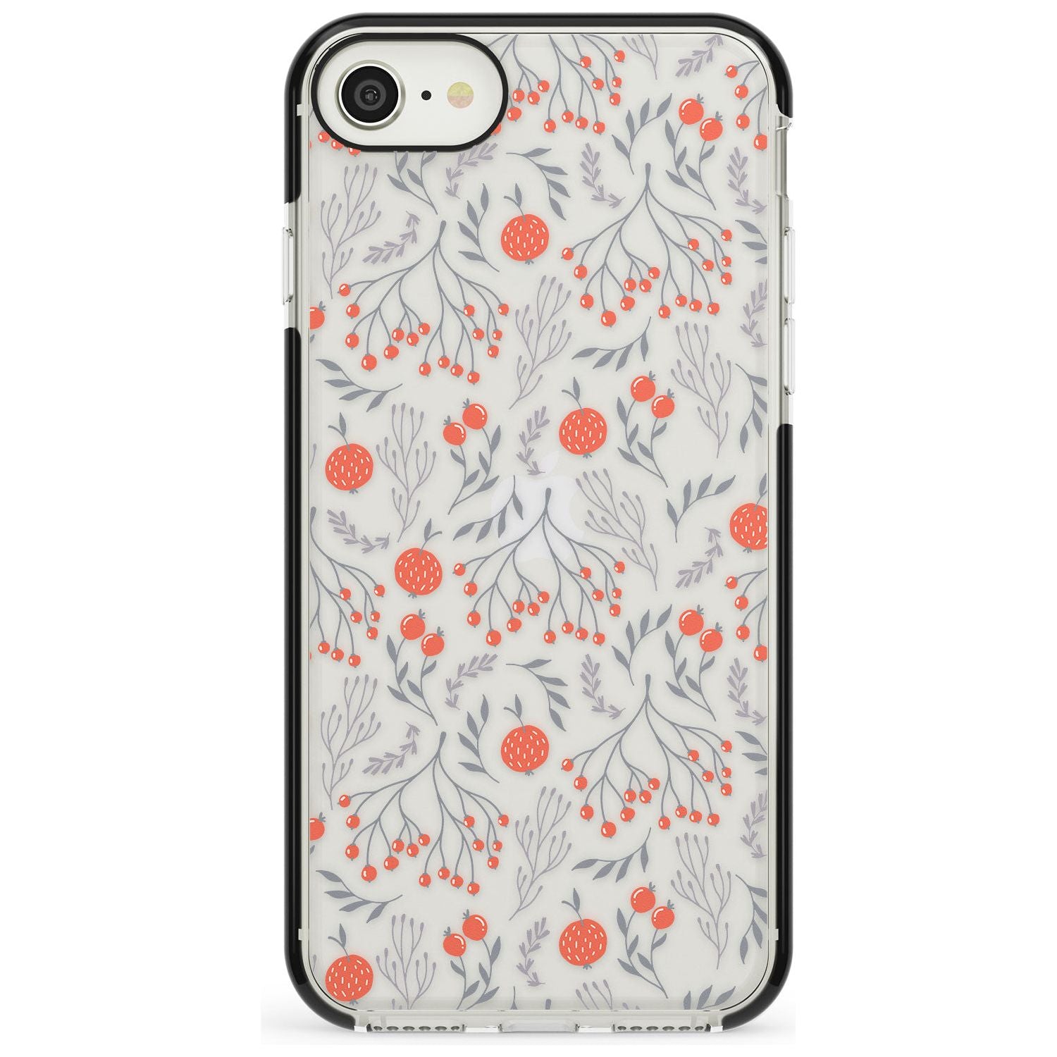 Red Fruits Transparent Floral Black Impact Phone Case for iPhone SE 8 7 Plus