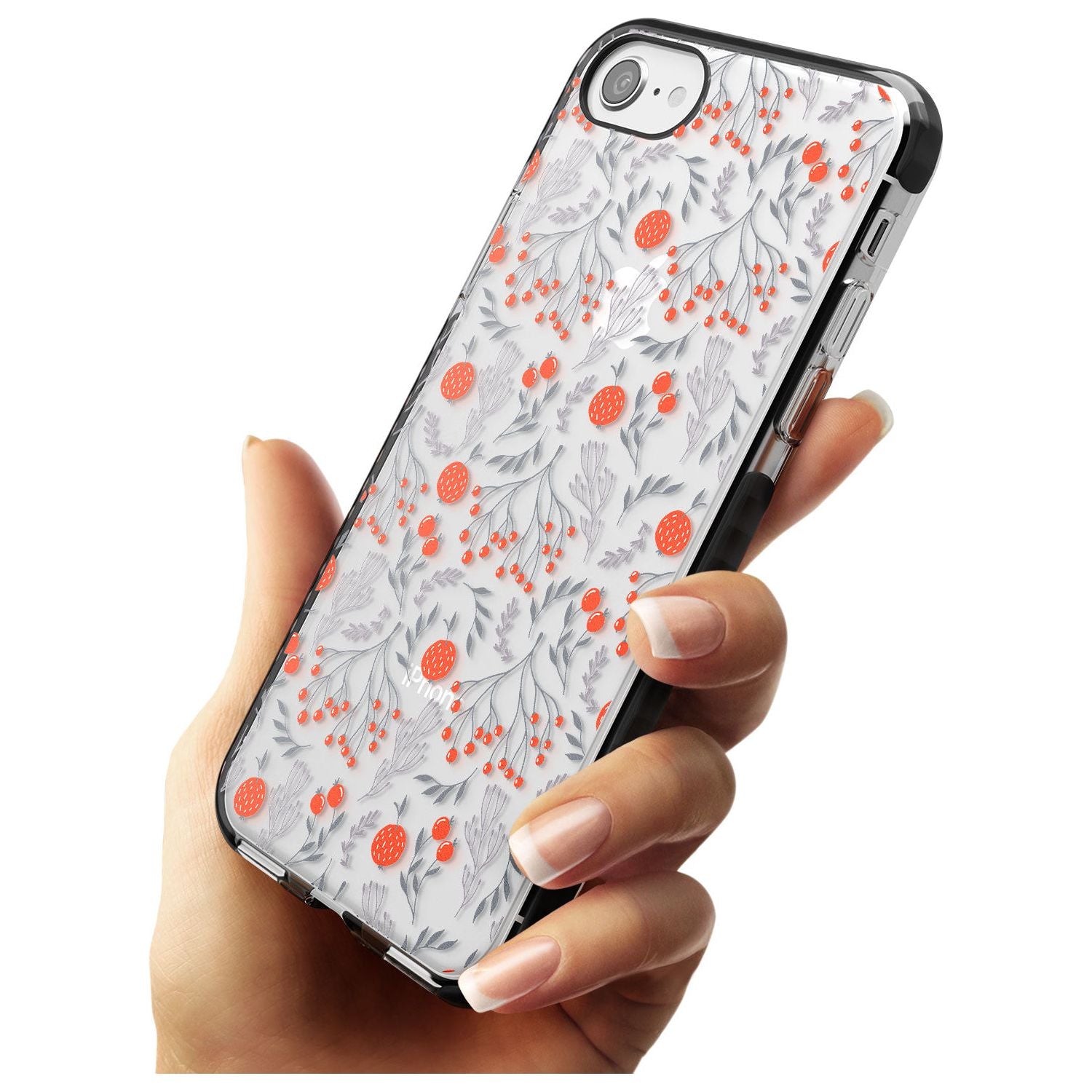 Red Fruits Transparent Floral Black Impact Phone Case for iPhone SE 8 7 Plus