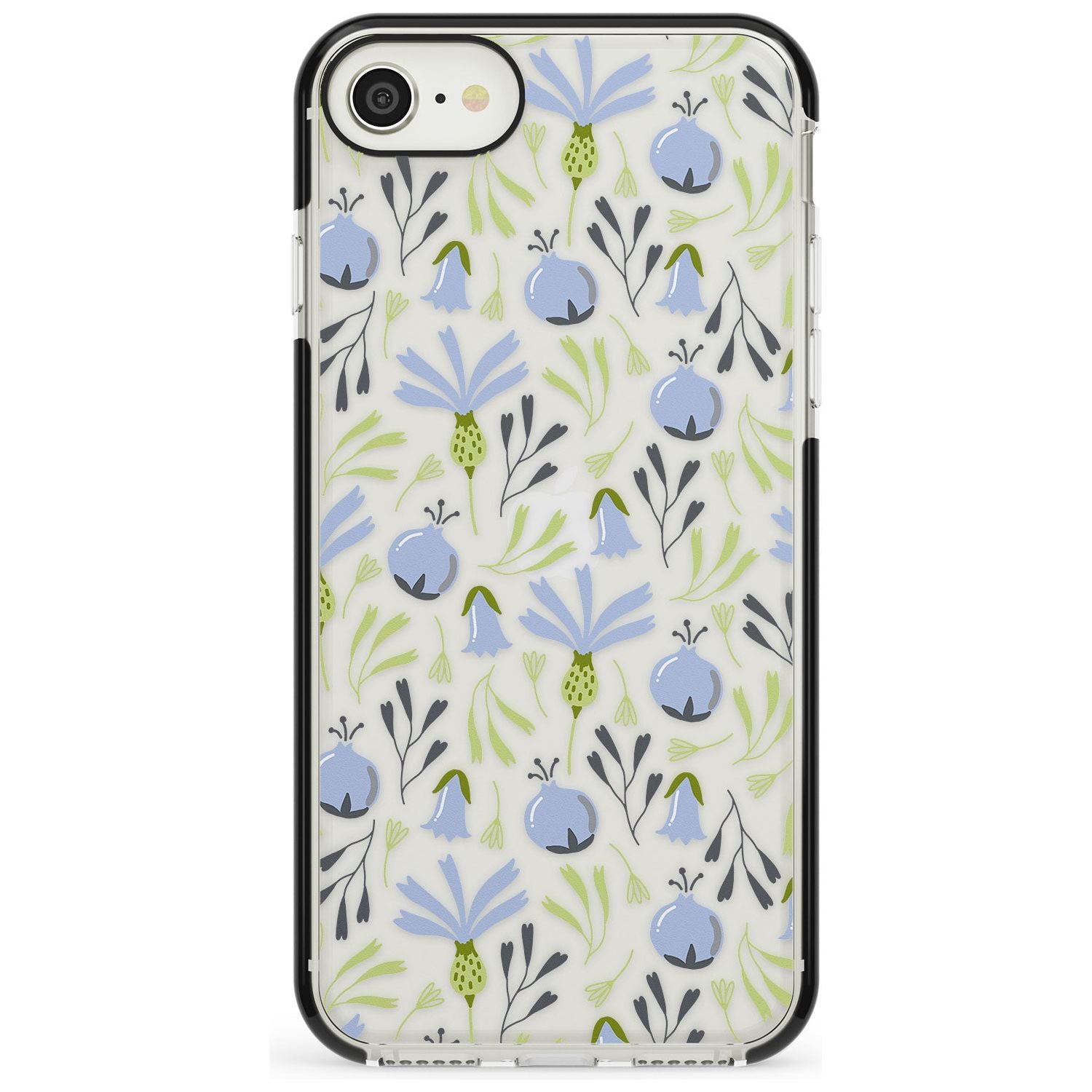 Blue Flora Transparent Floral Black Impact Phone Case for iPhone SE 8 7 Plus