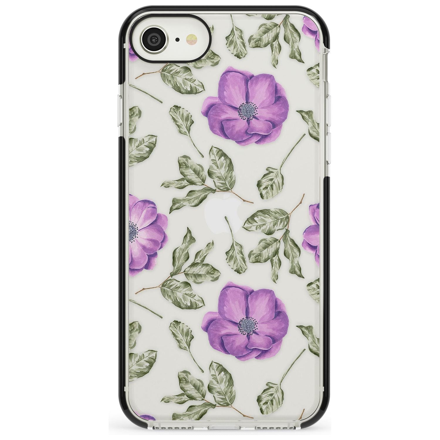 Purple Blossoms Transparent Floral Black Impact Phone Case for iPhone SE 8 7 Plus