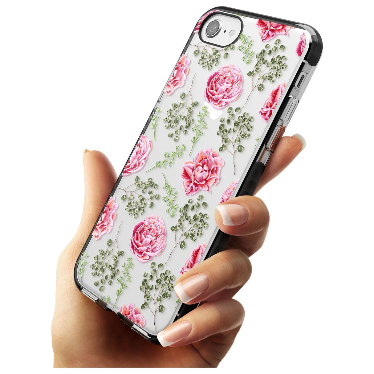 Roses & Eucalyptus Transparent Floral Black Impact Phone Case for iPhone SE 8 7 Plus