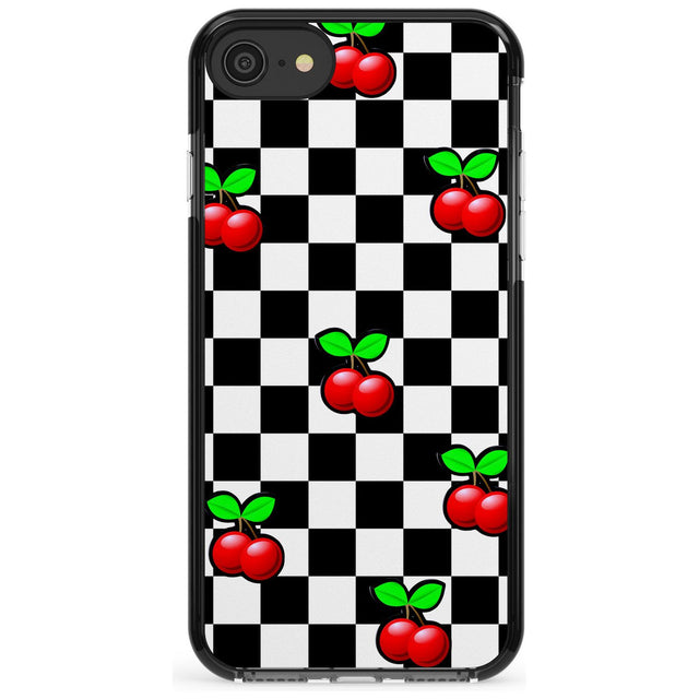 Checkered Cherry Black Impact Phone Case for iPhone SE 8 7 Plus