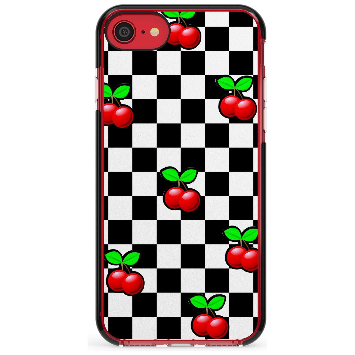 Checkered Cherry Black Impact Phone Case for iPhone SE 8 7 Plus