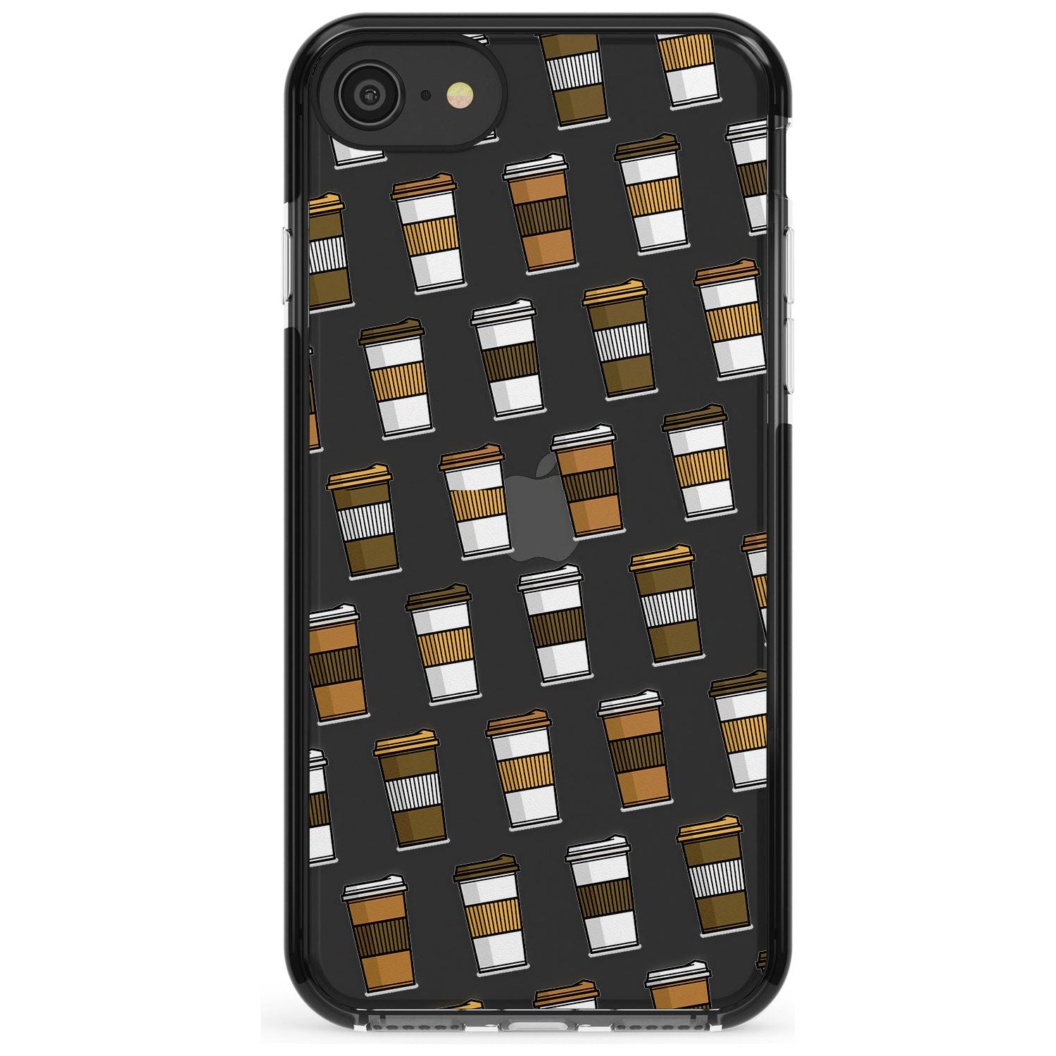 Coffee Cup Pattern Black Impact Phone Case for iPhone SE 8 7 Plus