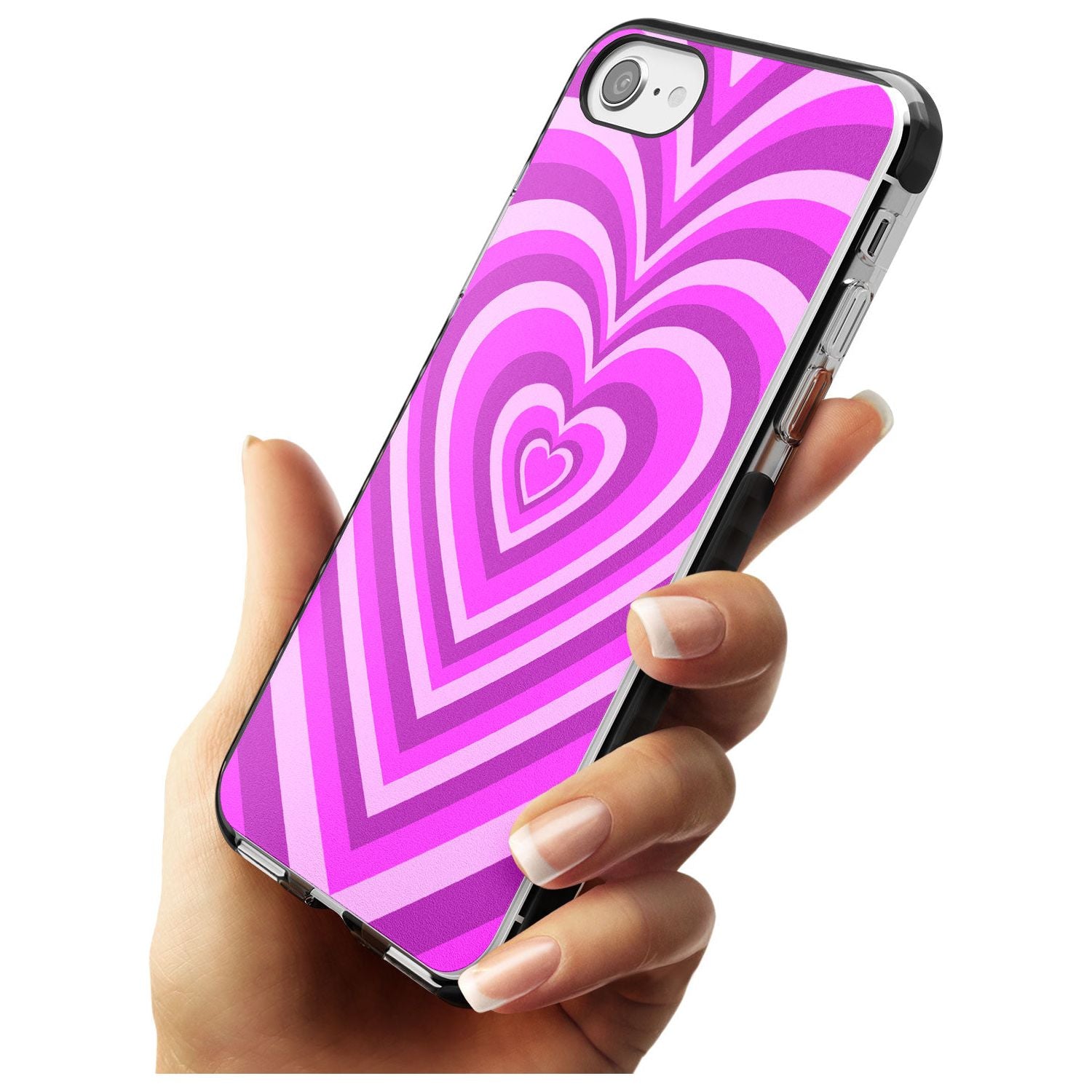 Pink Heart Illusion Black Impact Phone Case for iPhone SE 8 7 Plus