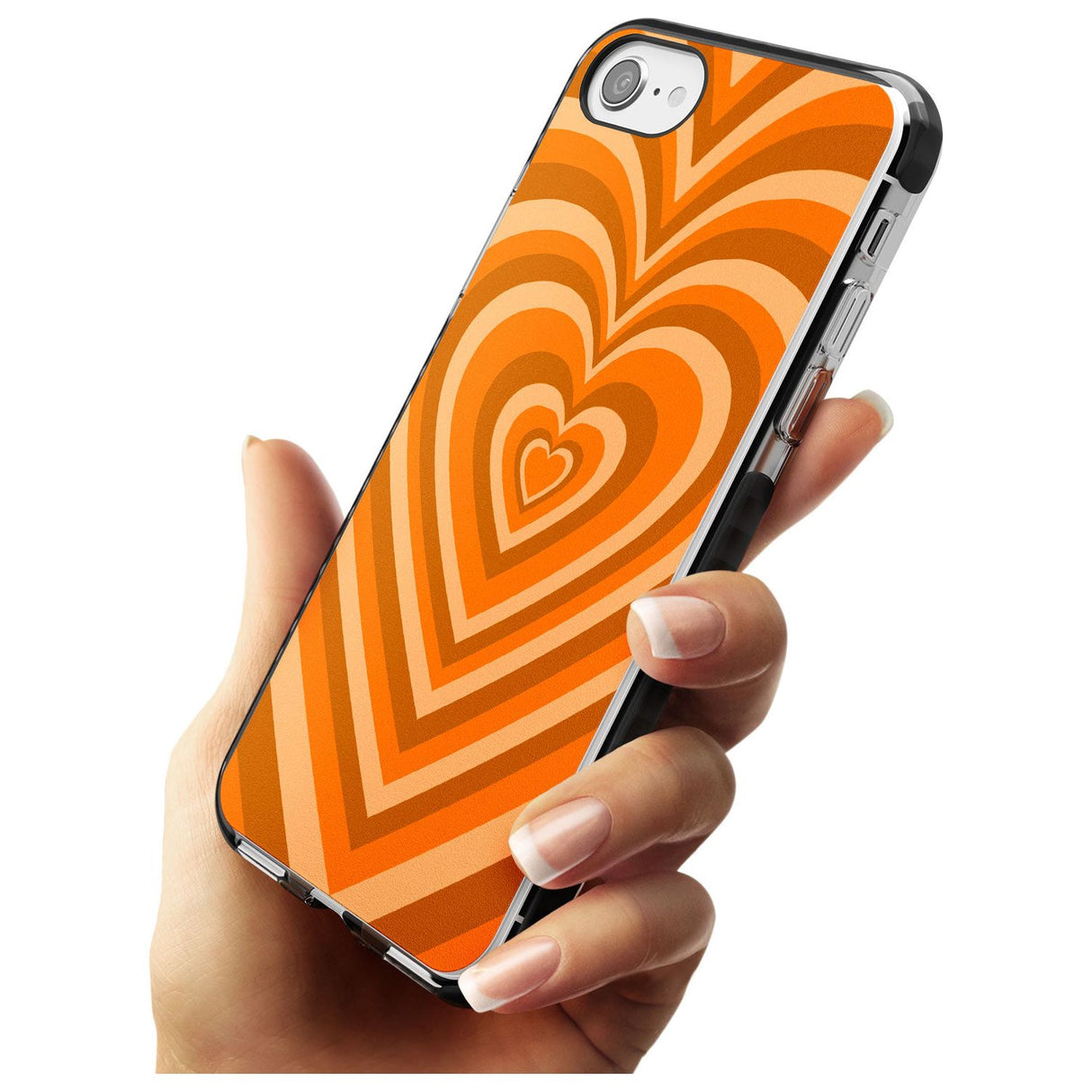 Orange Heart Illusion Black Impact Phone Case for iPhone SE 8 7 Plus