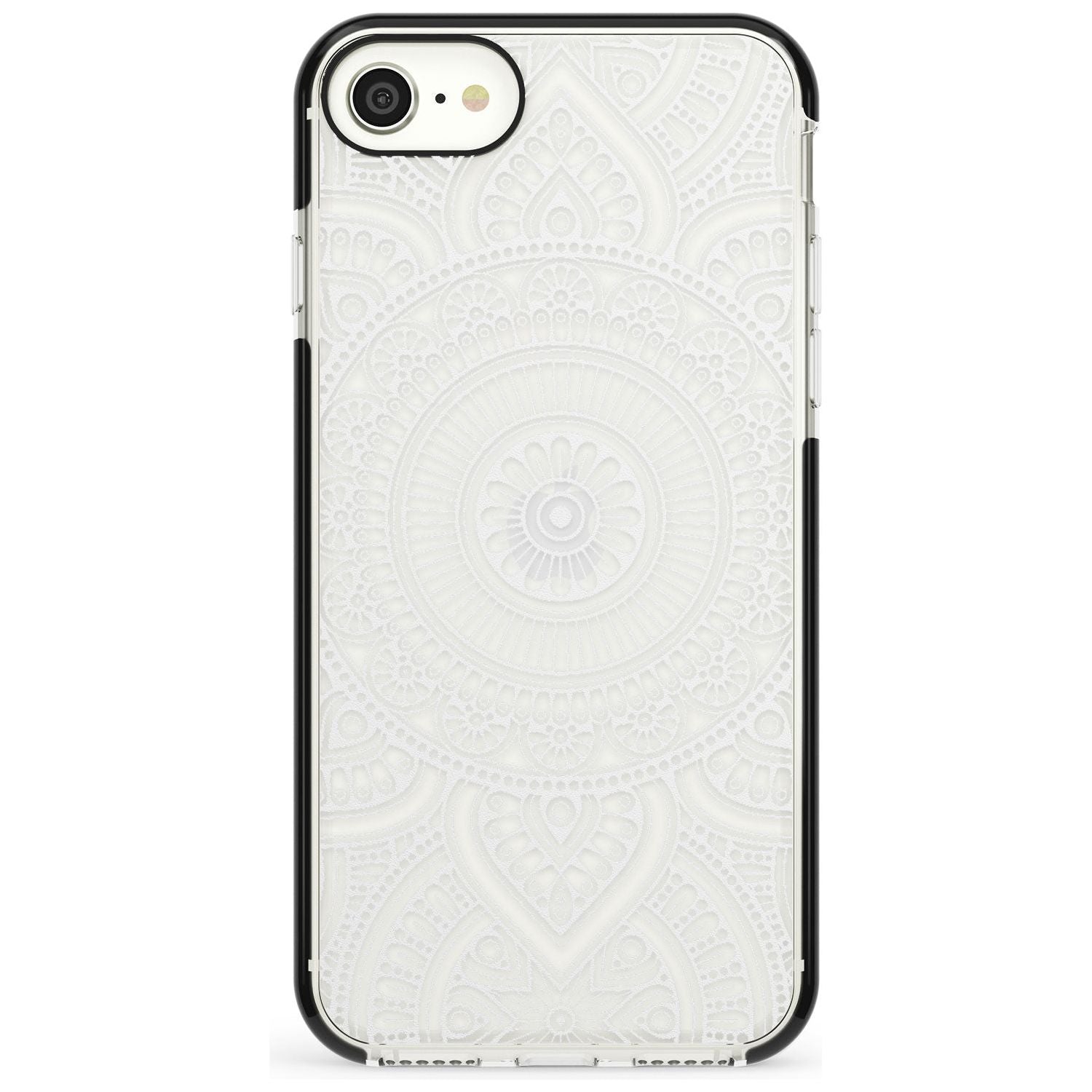 White Henna Flower Wheel Black Impact Phone Case for iPhone SE 8 7 Plus