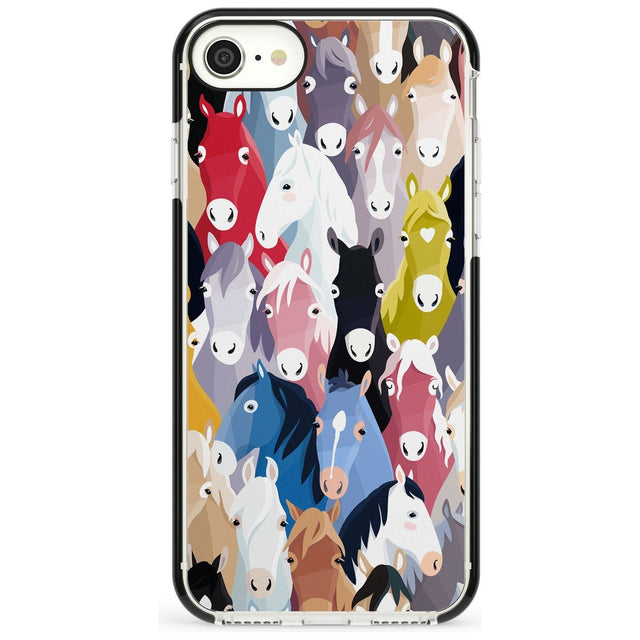 Colourful Horse Pattern Black Impact Phone Case for iPhone SE 8 7 Plus