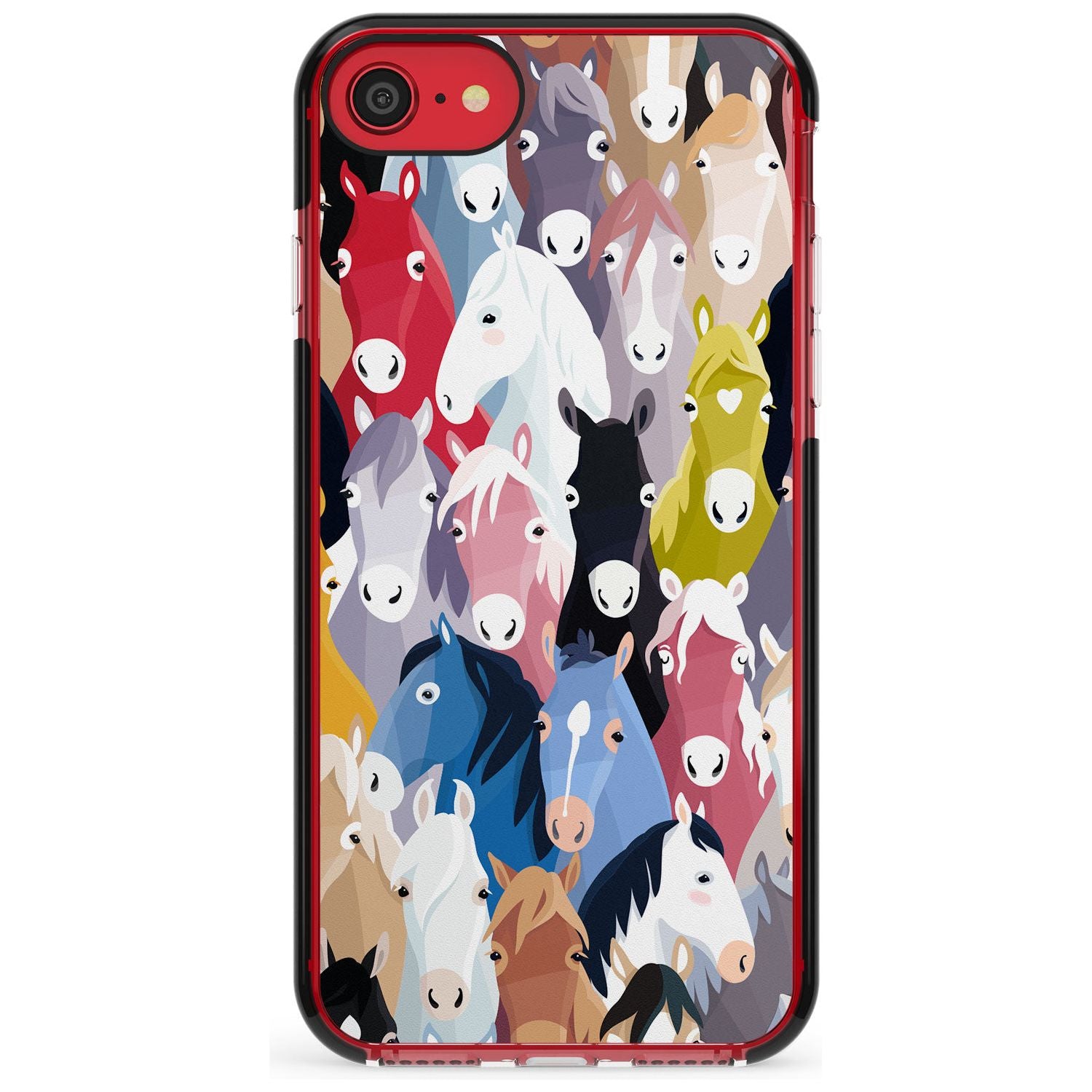 Colourful Horse Pattern Black Impact Phone Case for iPhone SE 8 7 Plus