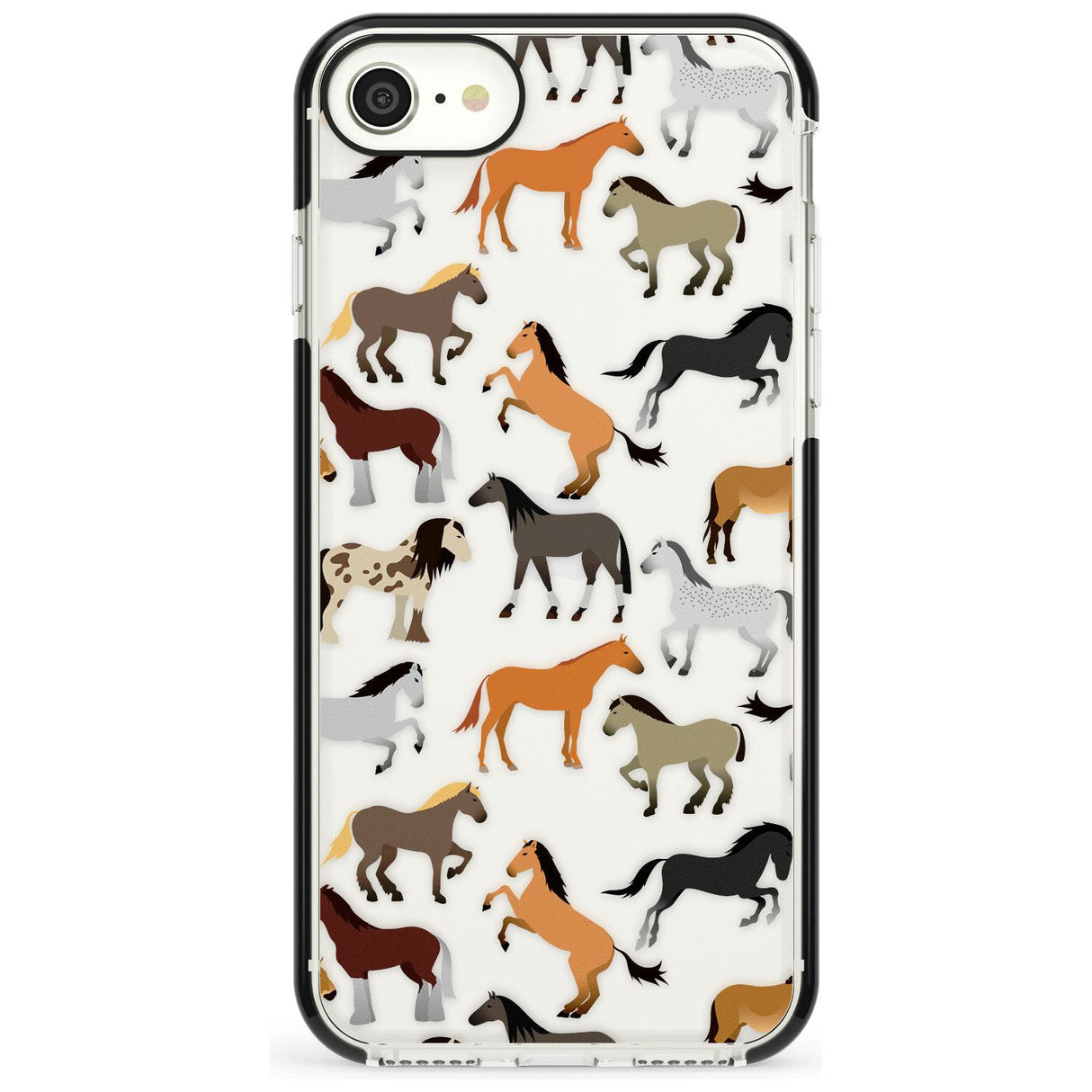 Horse Pattern Black Impact Phone Case for iPhone SE 8 7 Plus