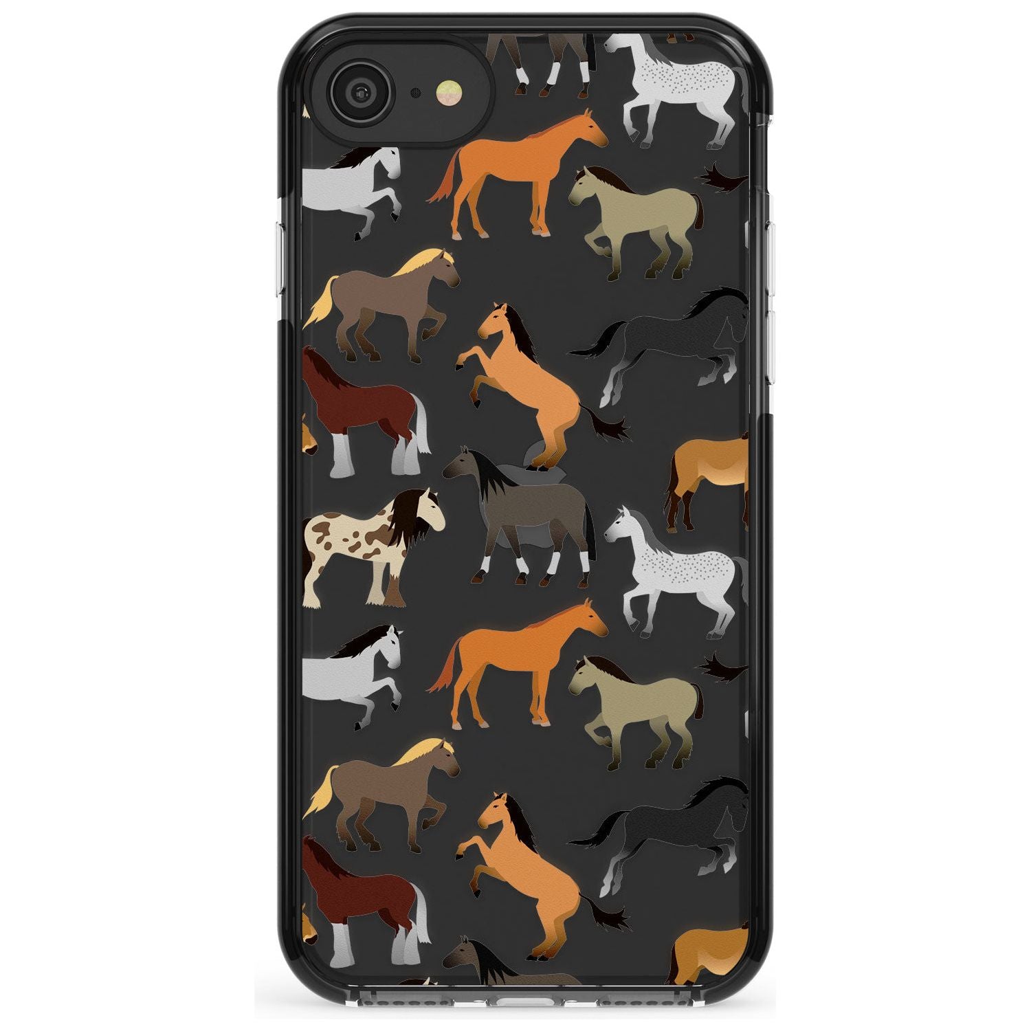 Horse Pattern Black Impact Phone Case for iPhone SE 8 7 Plus