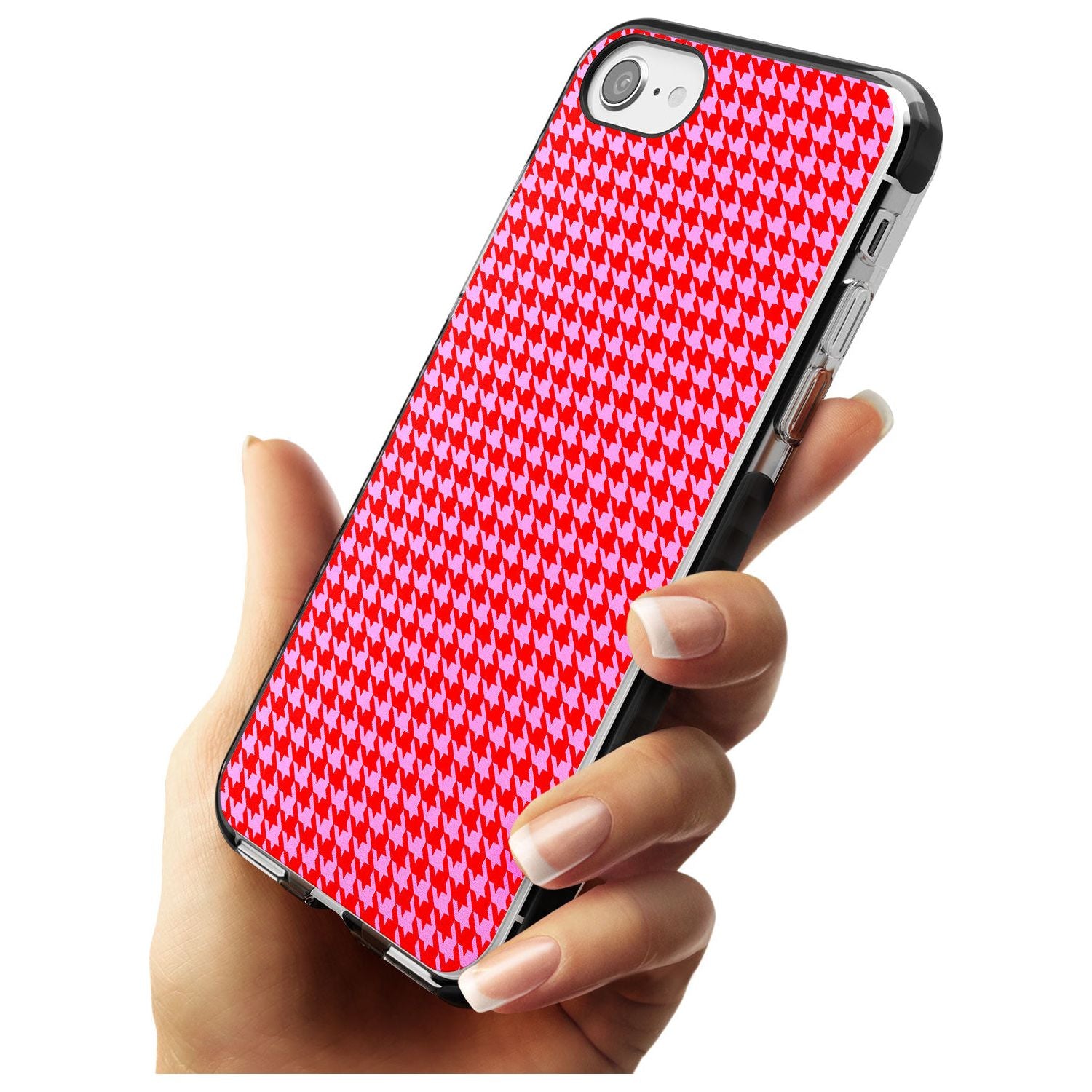 Neon Pink & Red Houndstooth Pattern Black Impact Phone Case for iPhone SE 8 7 Plus