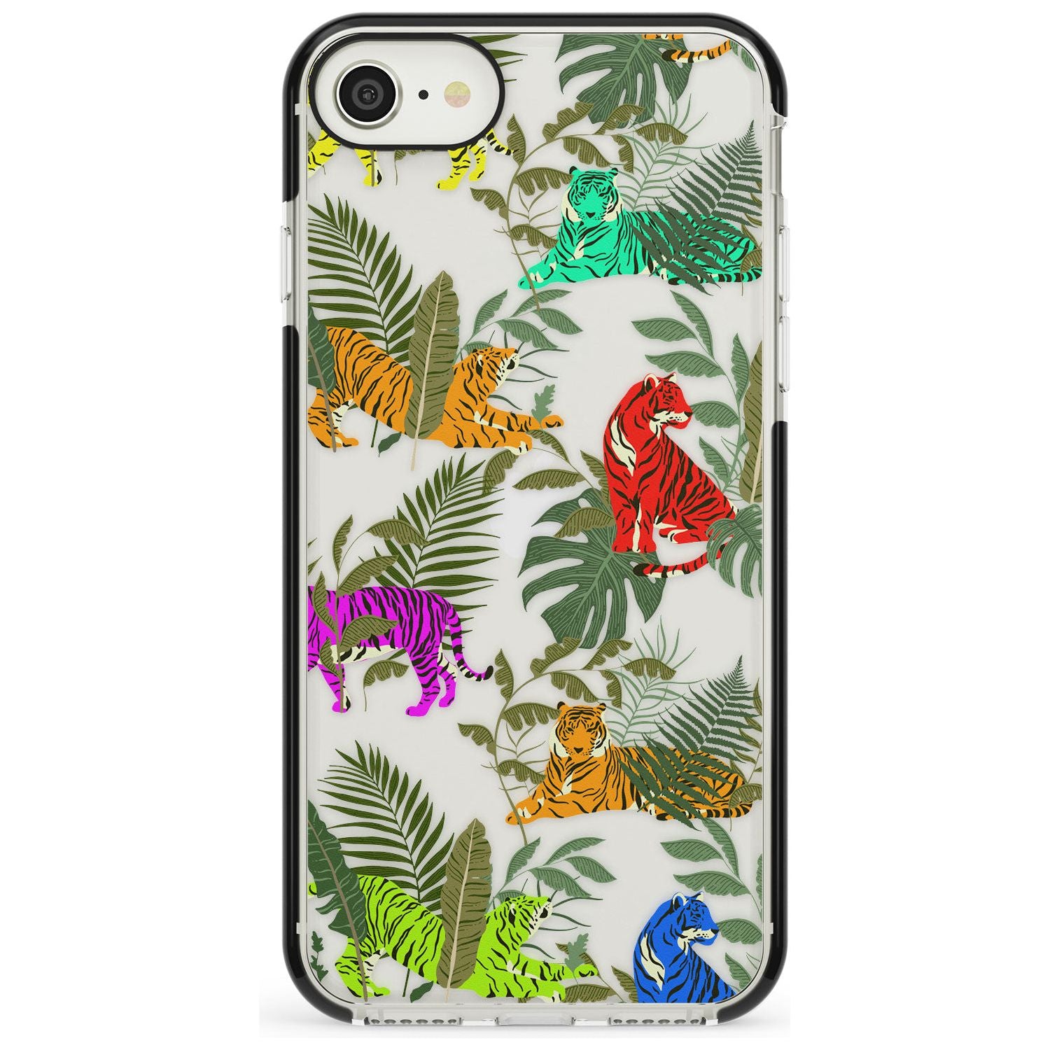 Colourful Tiger Jungle Cat Pattern Black Impact Phone Case for iPhone SE 8 7 Plus