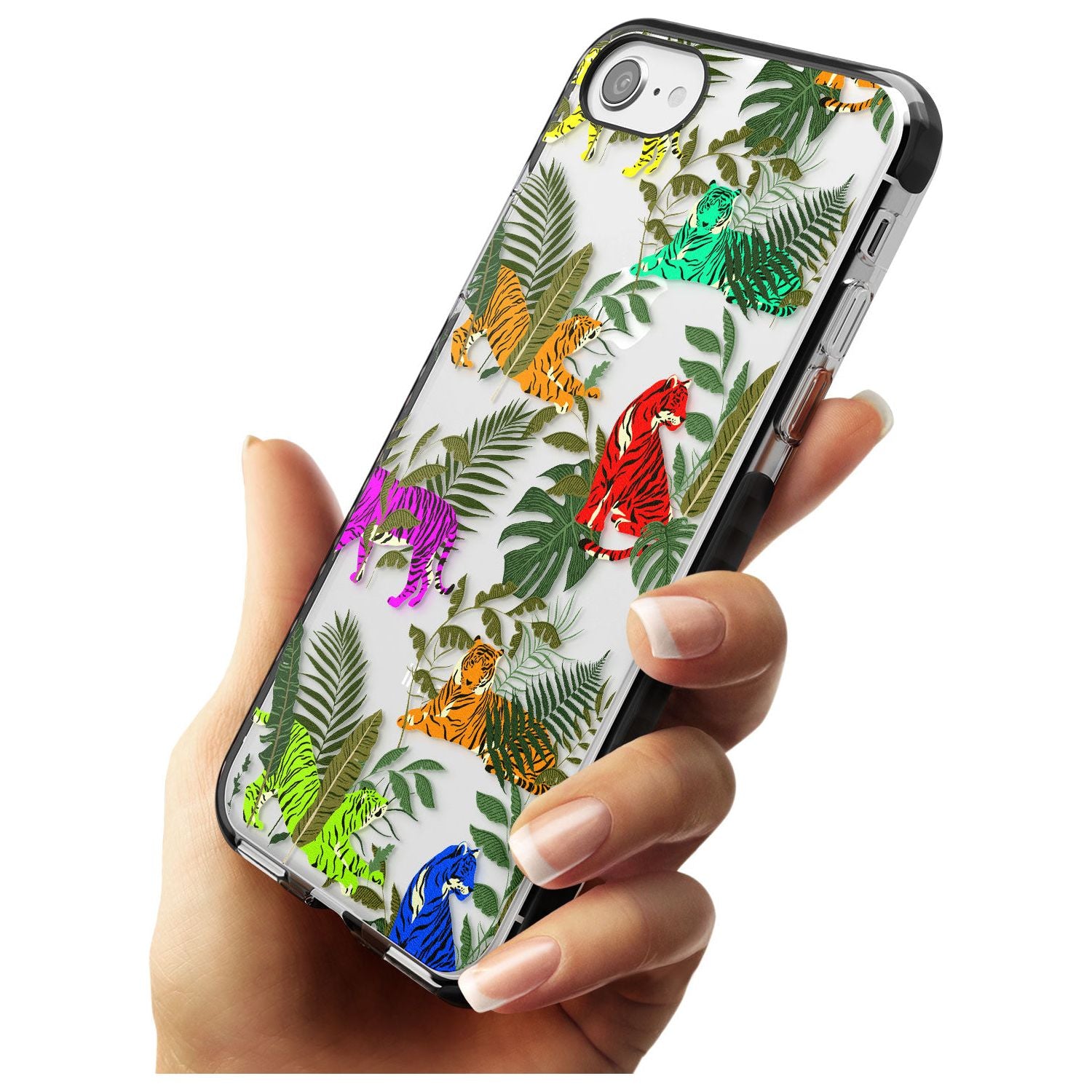 Colourful Tiger Jungle Cat Pattern Black Impact Phone Case for iPhone SE 8 7 Plus